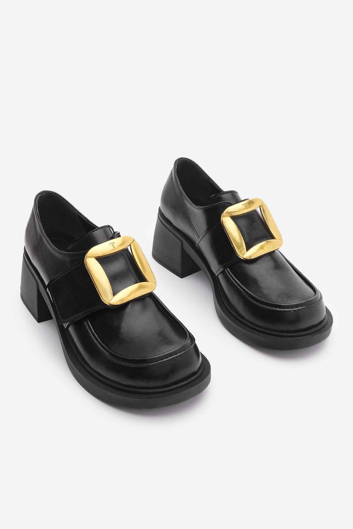 Women's buckled masculine thick heeled daily shoes deersan black