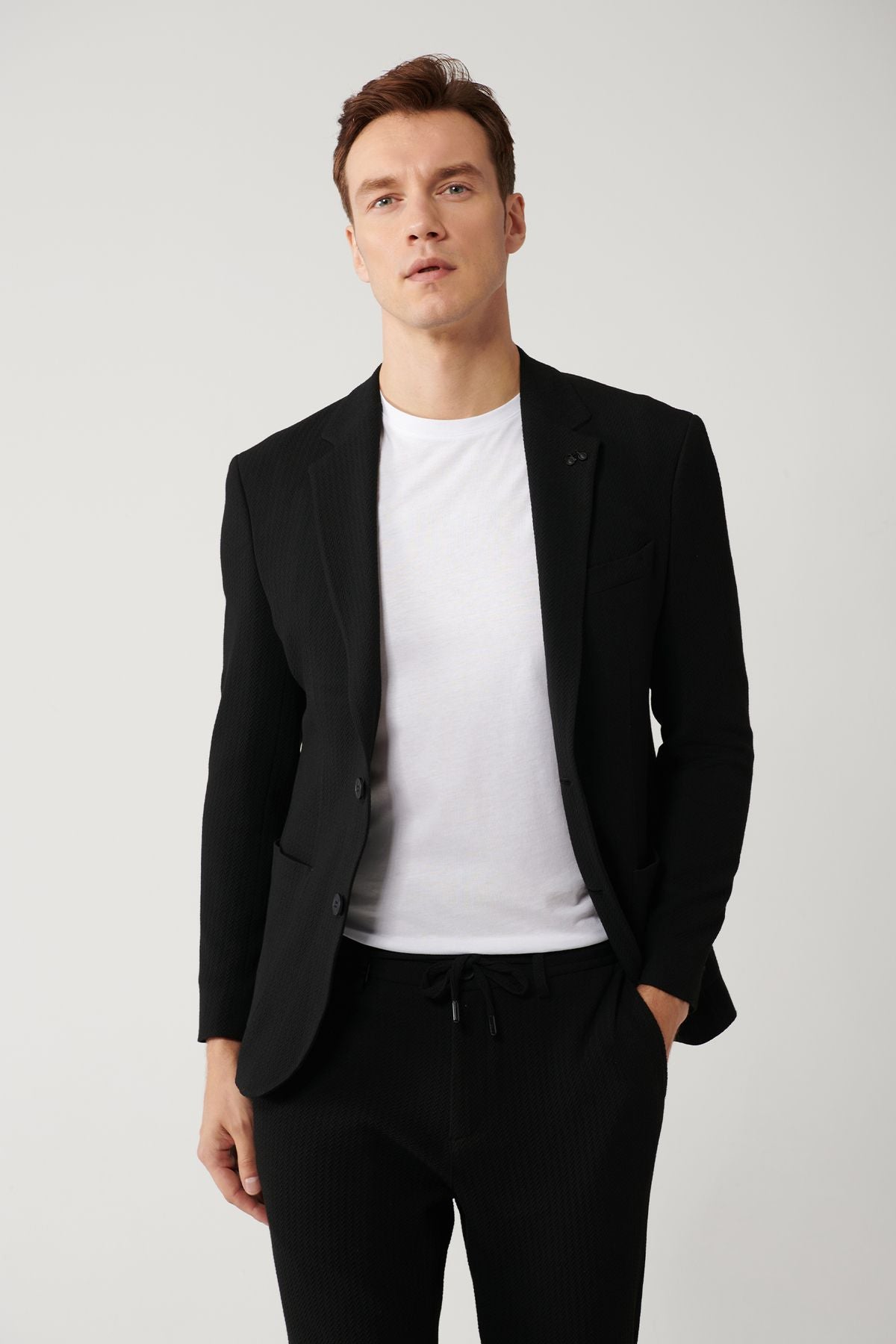 Men's Black Slit Lined Bi Stretch Fabric Jacket A41y4032