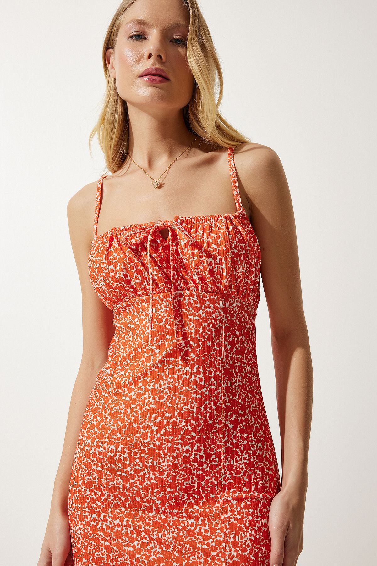 Woman White Orange Flower Sweting Summer Knitting Dress CI00029