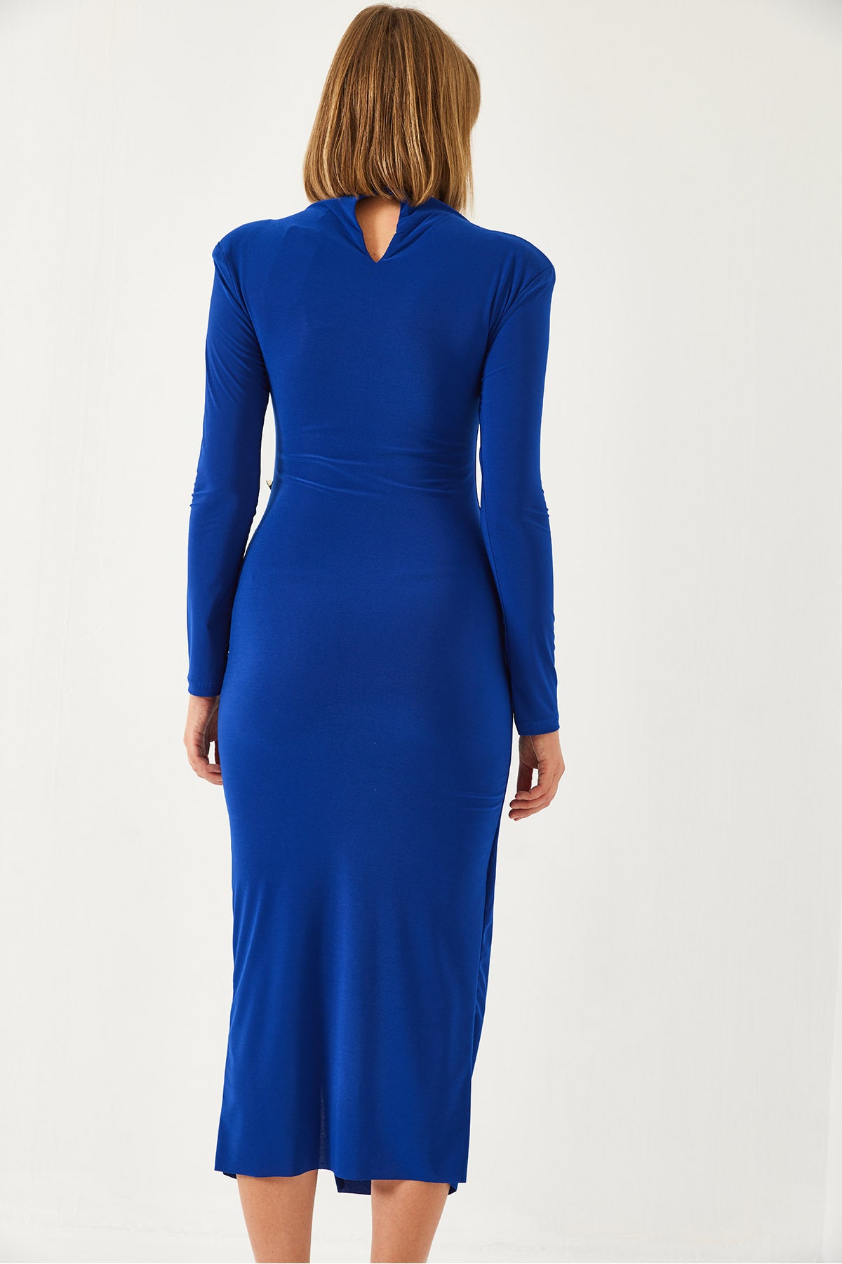 Women's Button Detailed Long Candy Fabric Dress 4449 60261112