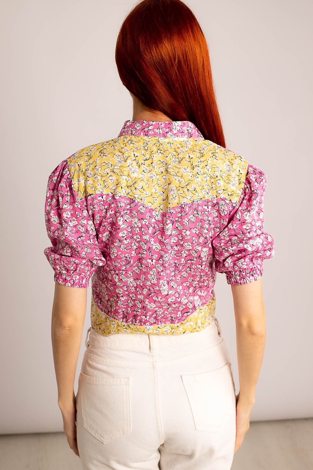 Women's Pink Lend Rubber Pocket Back Detail Crop Shirt ARM-23Y001006
