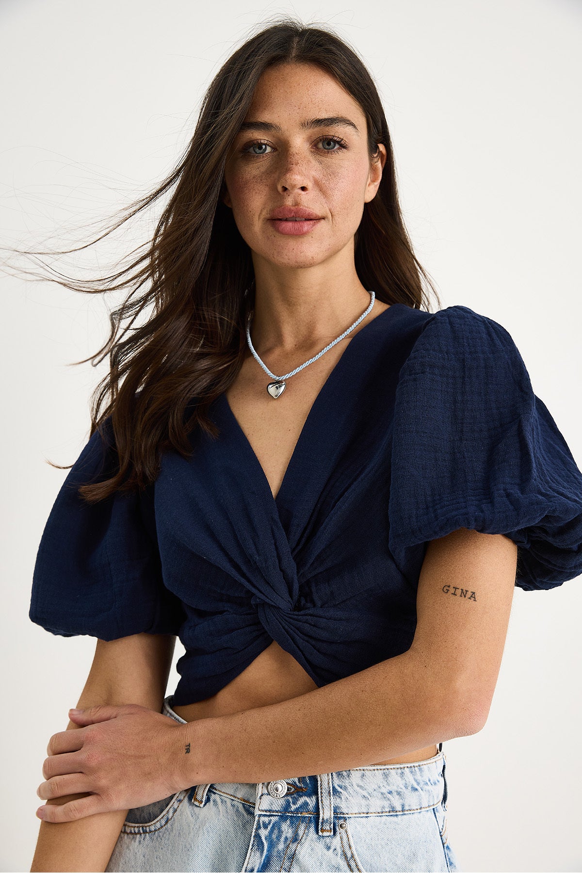 Women's Balloon Sleeve Crop Muslin Blouse 1004-1 60283344