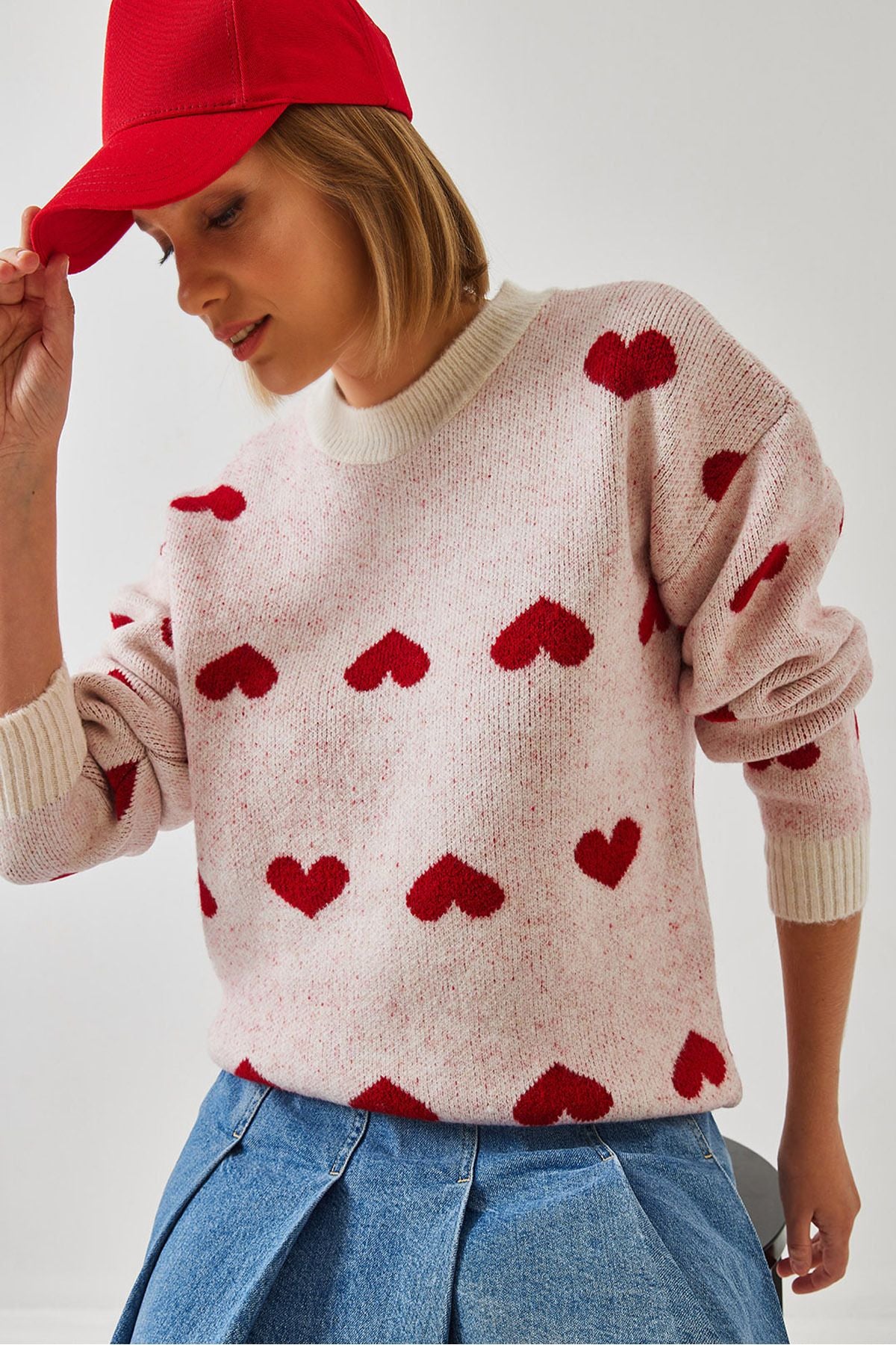 Women's Heart Patterned Knitwear Sweater 60261030