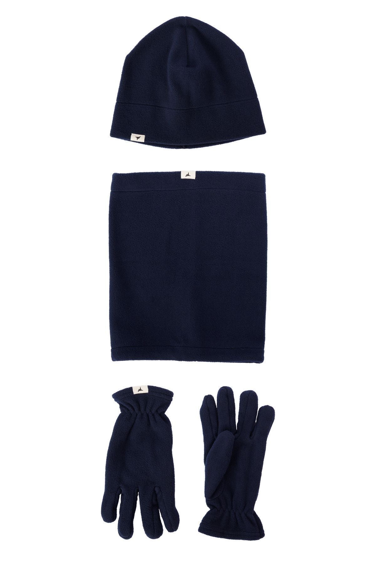 Men's navy blue anti-pilling hot water repulsive fleece beanie neck collapses set