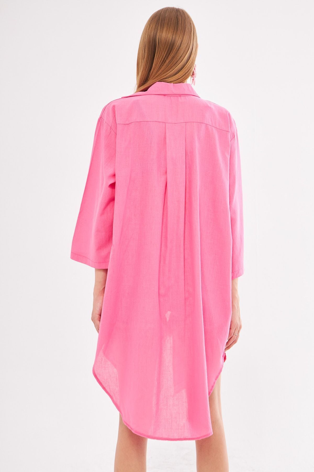 Fuchsia Fuchsia front-binding thin linen fabric midi boy kimono shirt ARM-24Y001081