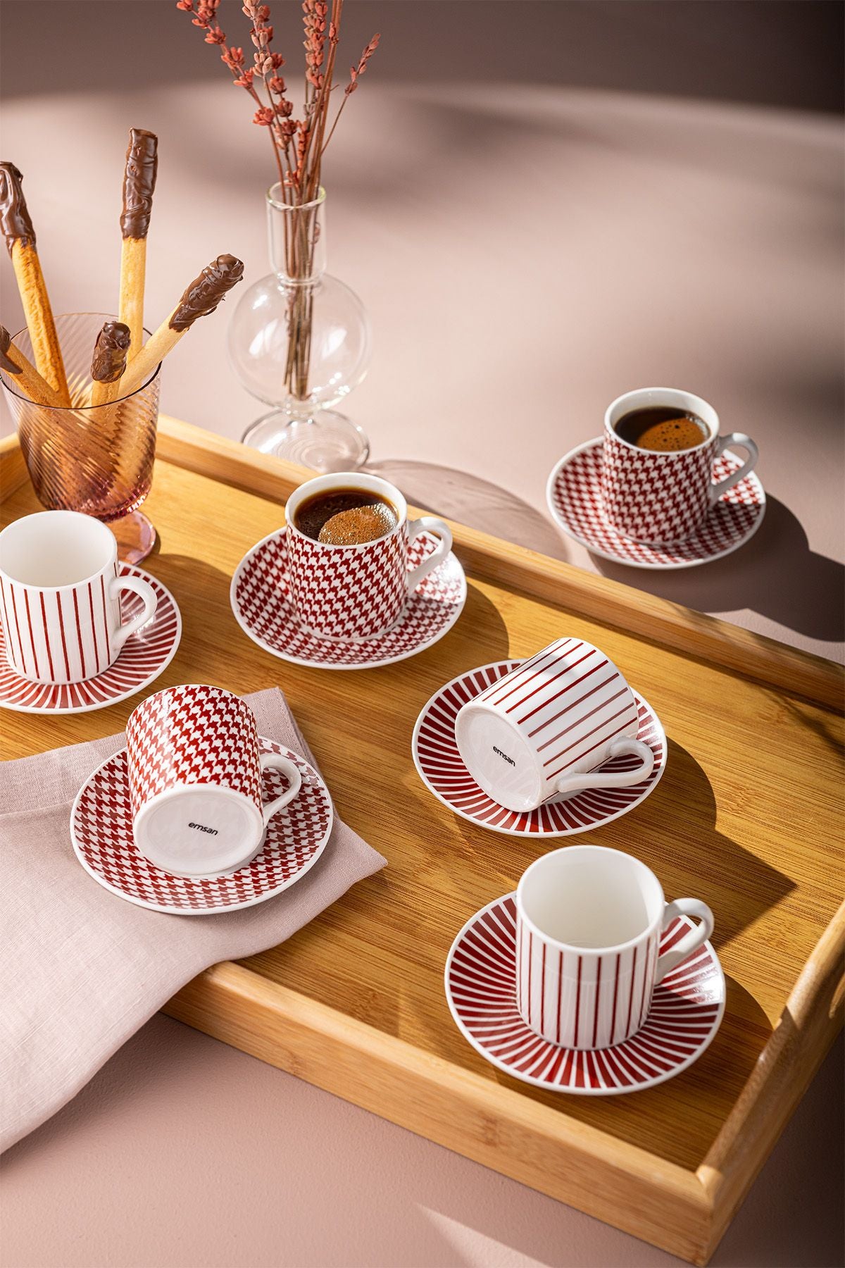 Fernanda New Bone 6 people coffee cup set 90 ml burgundy