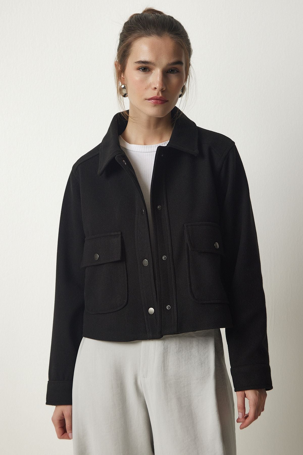 Female black pocket stamp jacket oh00051