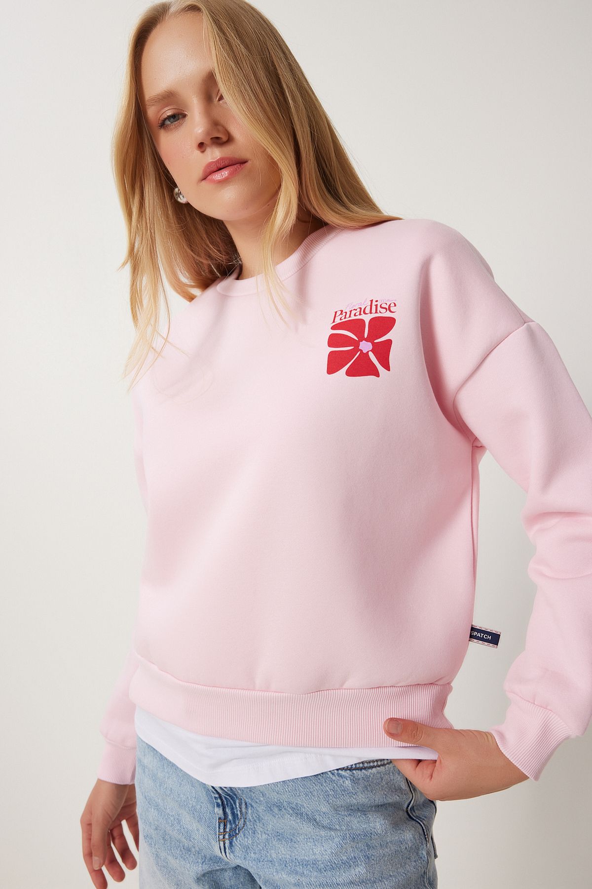 Woman Pink Printed Shadon Knitting Sweatshirt BF00099