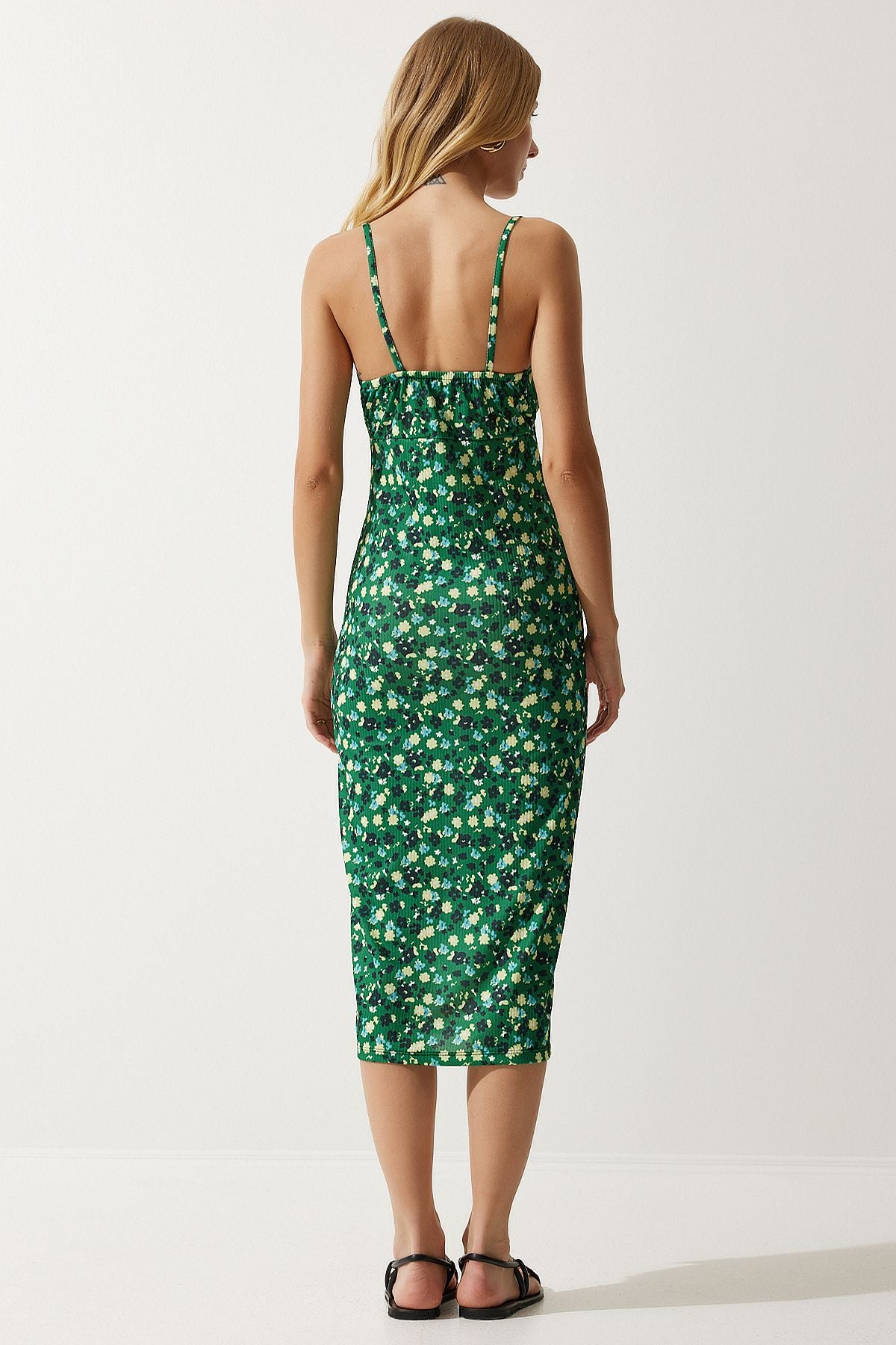 Female Green Yellow Flower Sweting Summer Knitting Dress CI00029