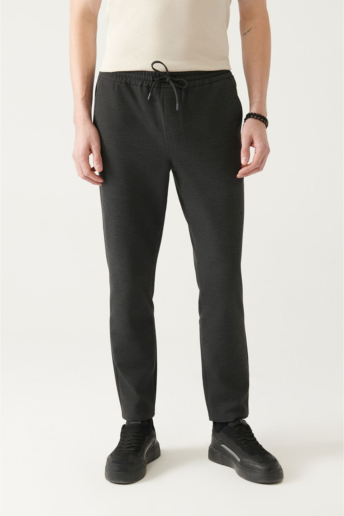 Men's anthracite side pocket lace -up jogger pants B003005