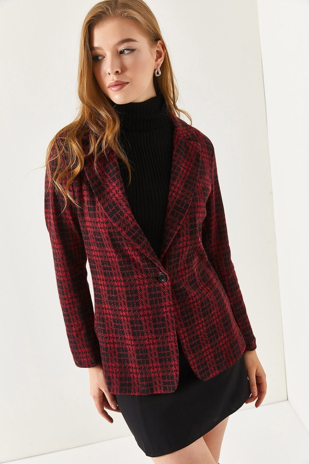 Female Bordeaux Stamp Single Button Echle Jacket ARM-19K001131