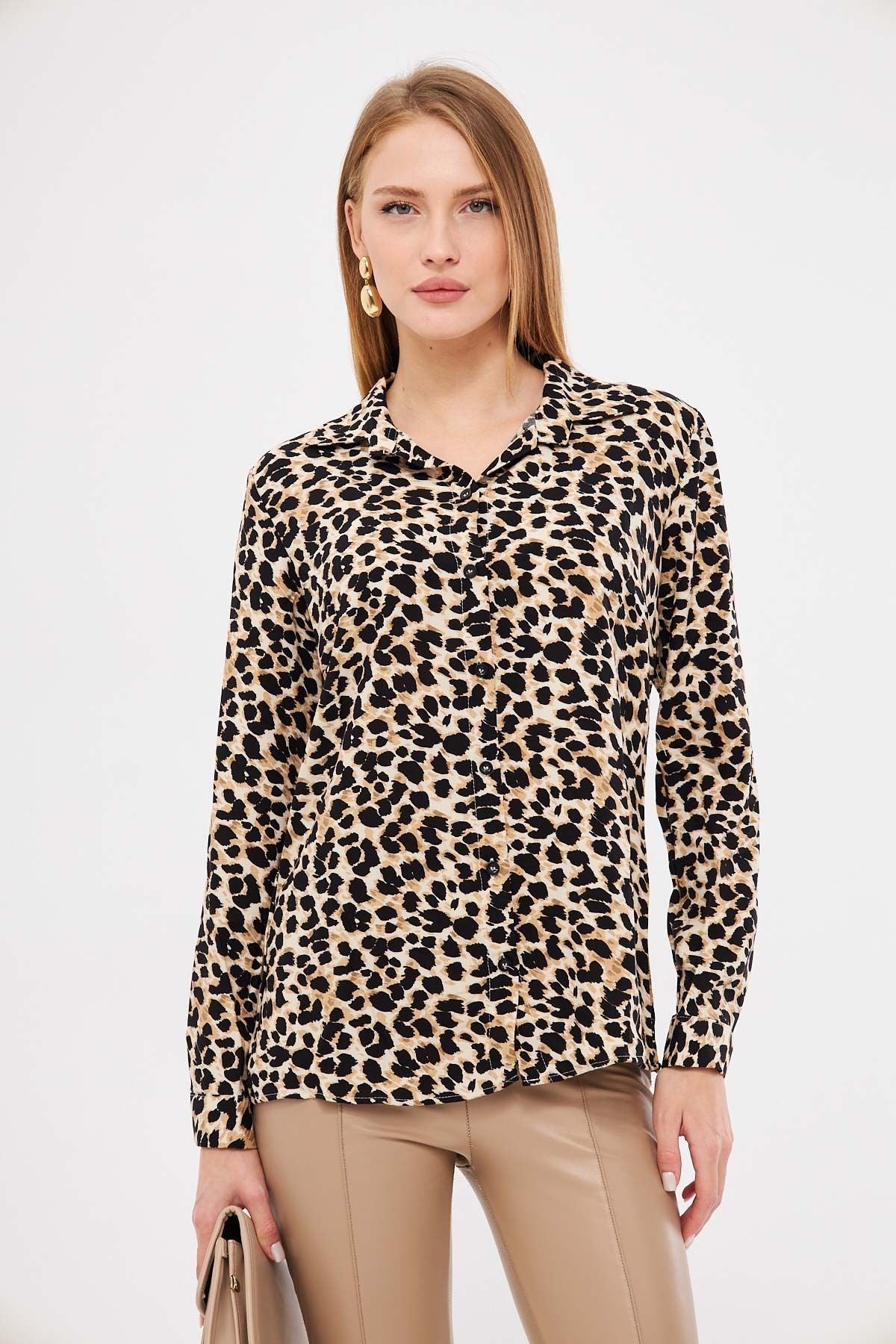 Female Beige Patterned Long Sleeve Shirt ARM-25K001040