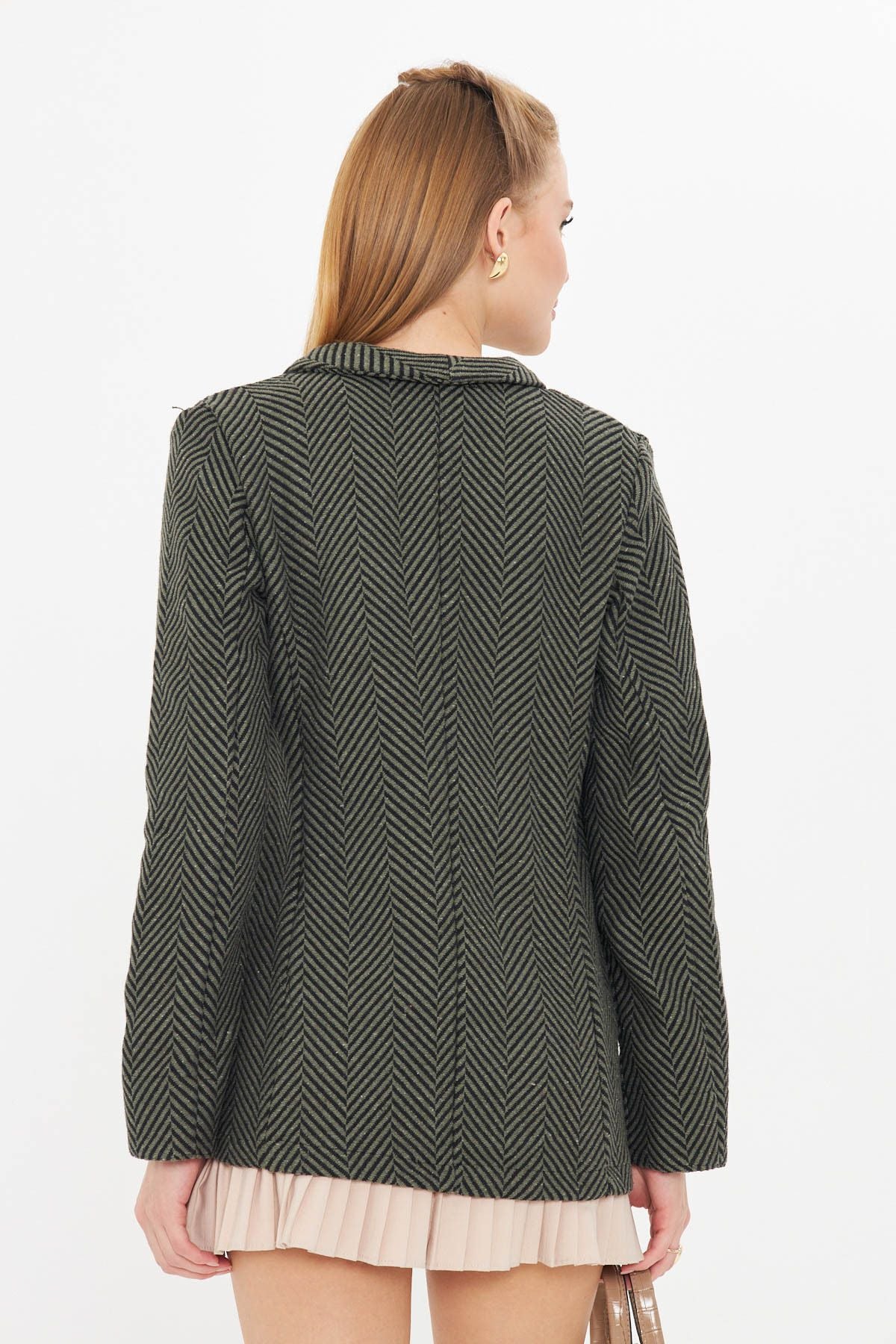 Female Khaki Fish Ridge Pattern Folding Single buttoned stamp jacket ARM-24K001066