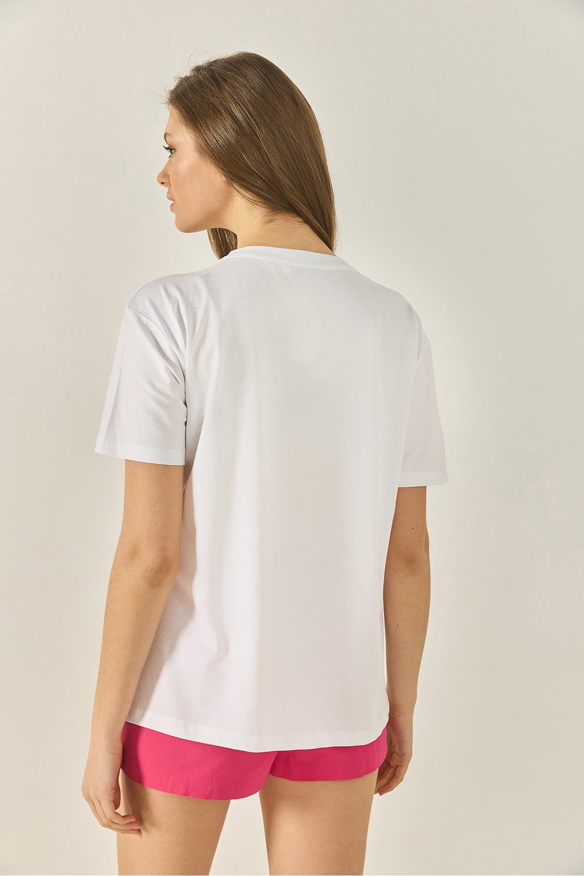 Women's Cherry Printed Stone Embroidered Ribbon Detailed Regular Fit T-Shirt 4143 60283297