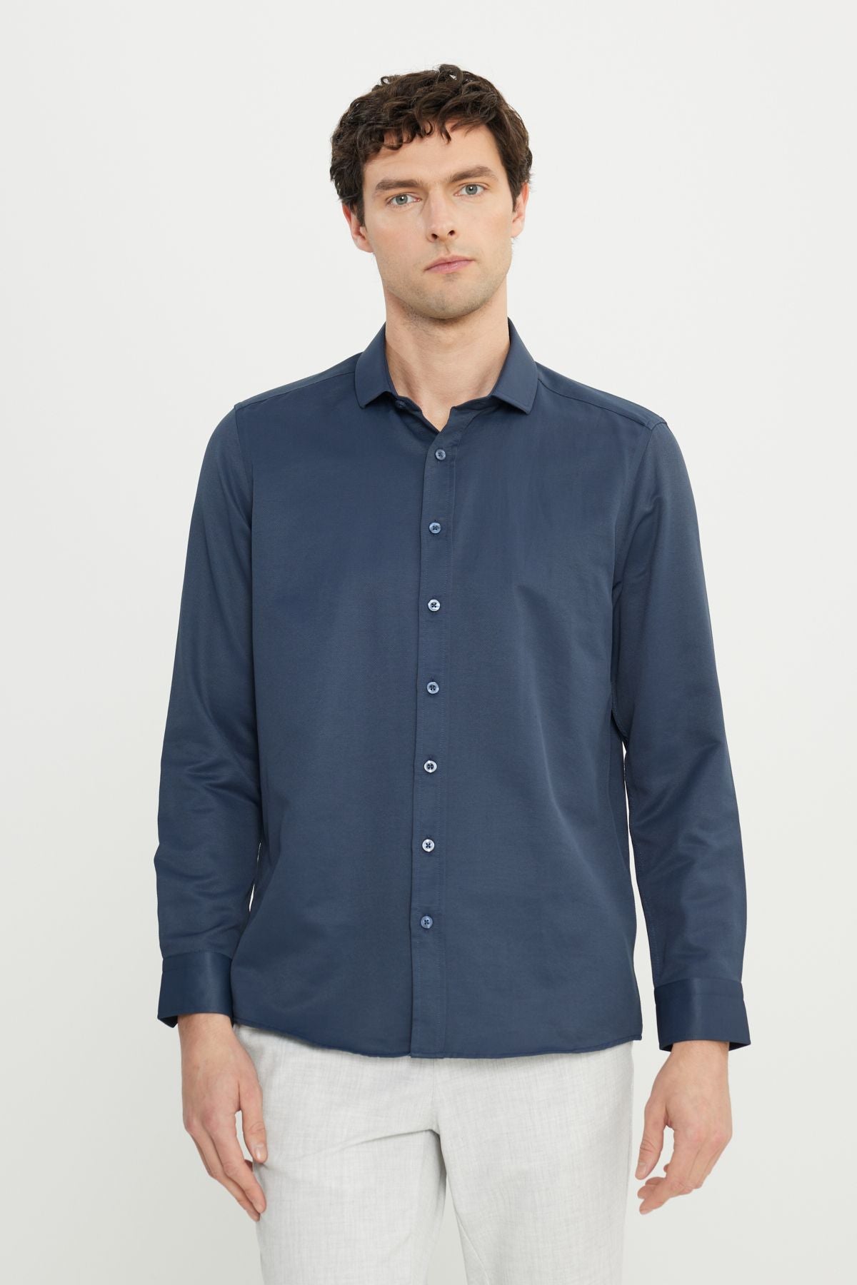 Men's navy blue easy to ironing slim fit narrow cut italy