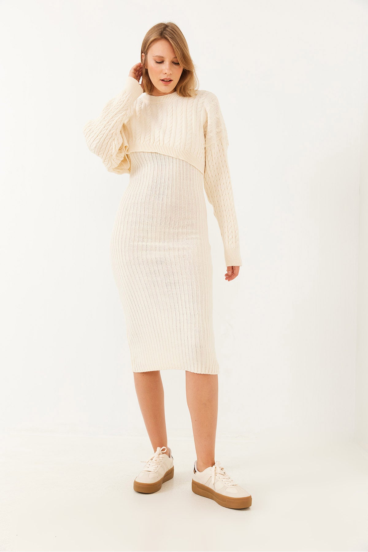 Women's Crop Knitwear Sweater Dress Bottom Top Set 60251816