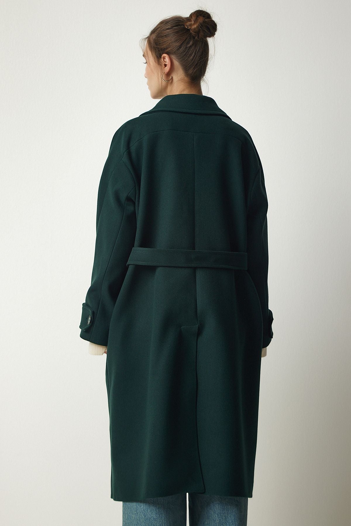 Female Emerald Green Cruve Cruve Baded Oversize Stamp Coat to00115