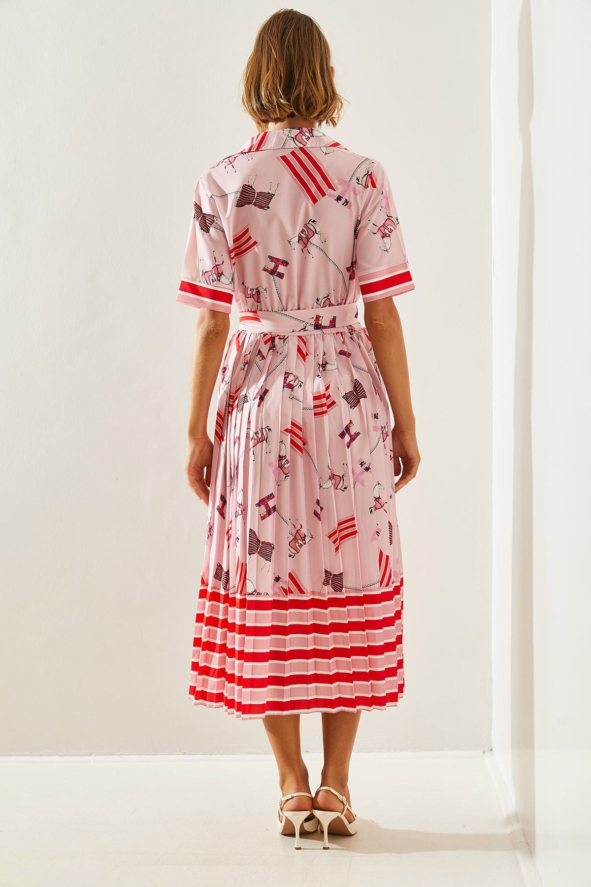 Female Rider Patterned Patterned Pattern Shirt collar Short Sleeve Arched Dress 22157 60251602