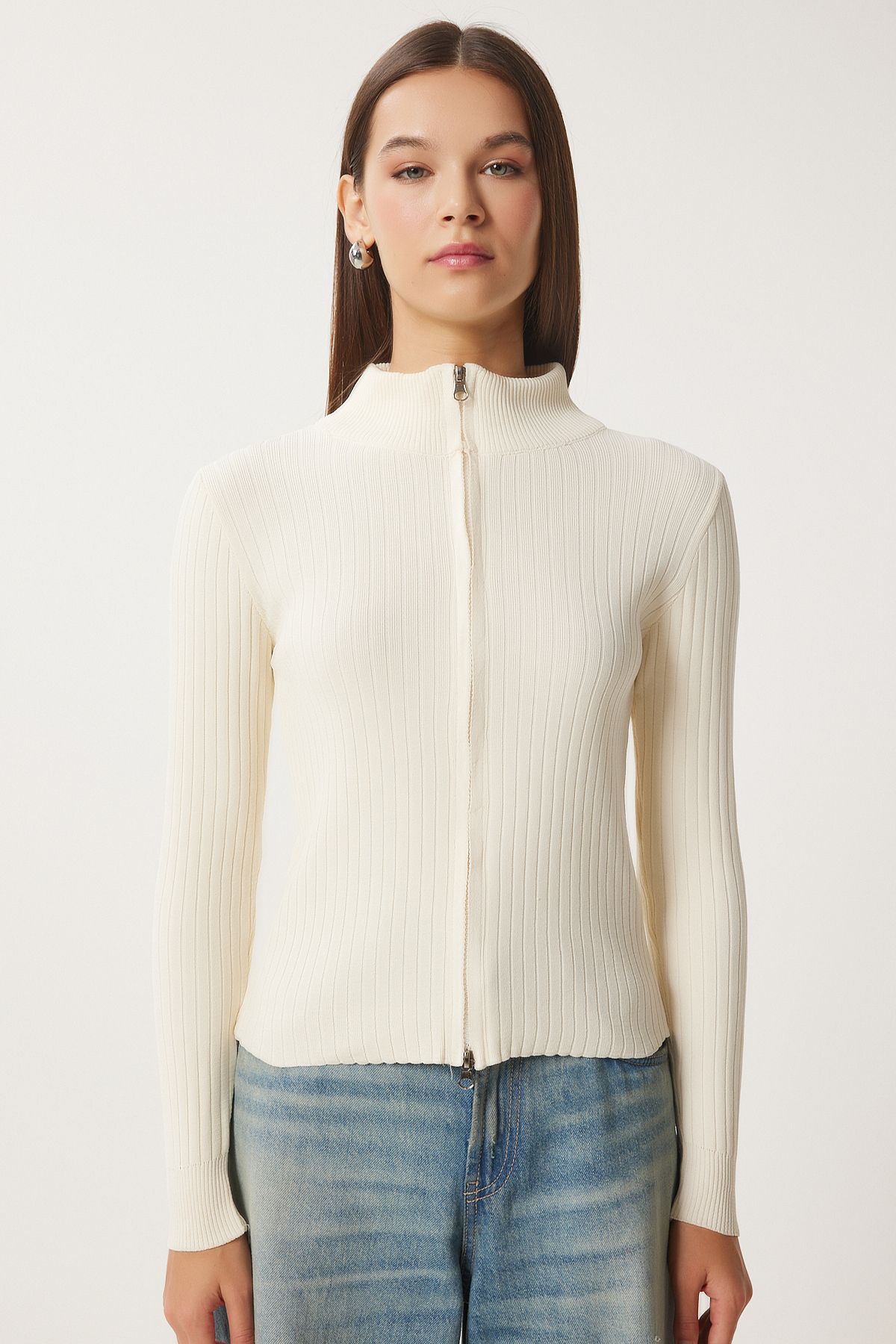 Female bone zipper wick knitwear cardigan FN03411
