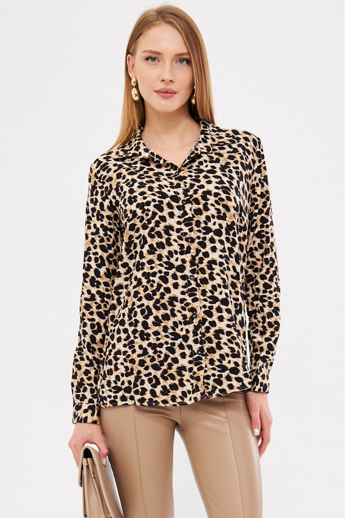 Female Beige Patterned Long Sleeve Shirt ARM-25K001040