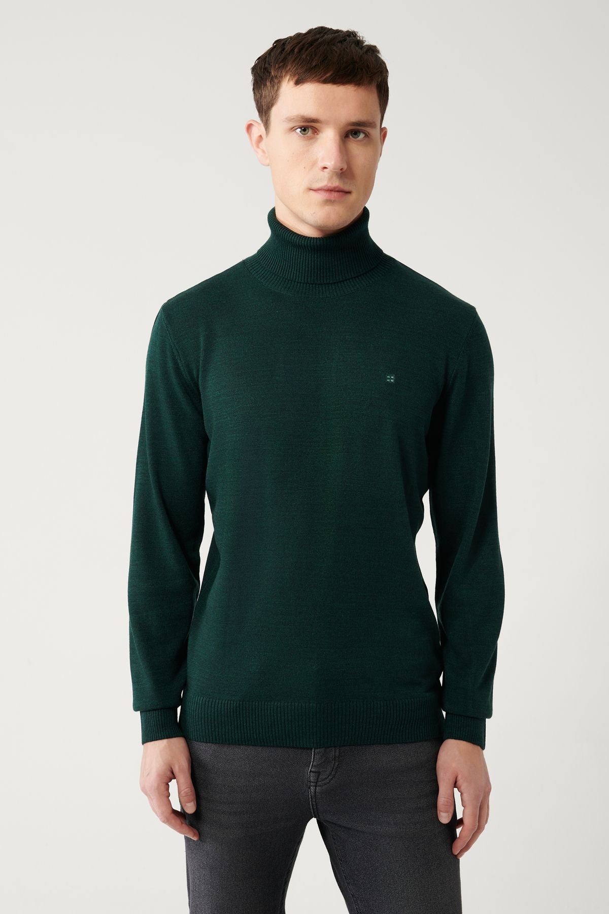 Men's Green Full Fisherman Collar Follow -up knitwear sweater E005002