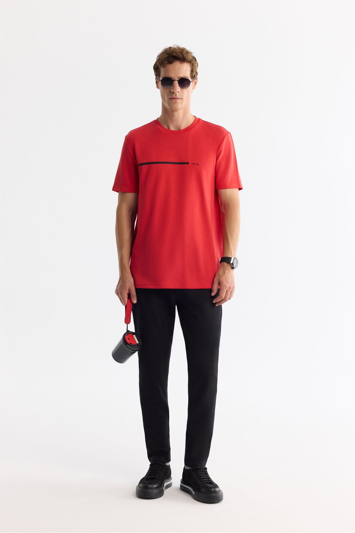 Erkek Kırmızı Bisiklet Yaka Elastan Interlok T-shirt A42y1003