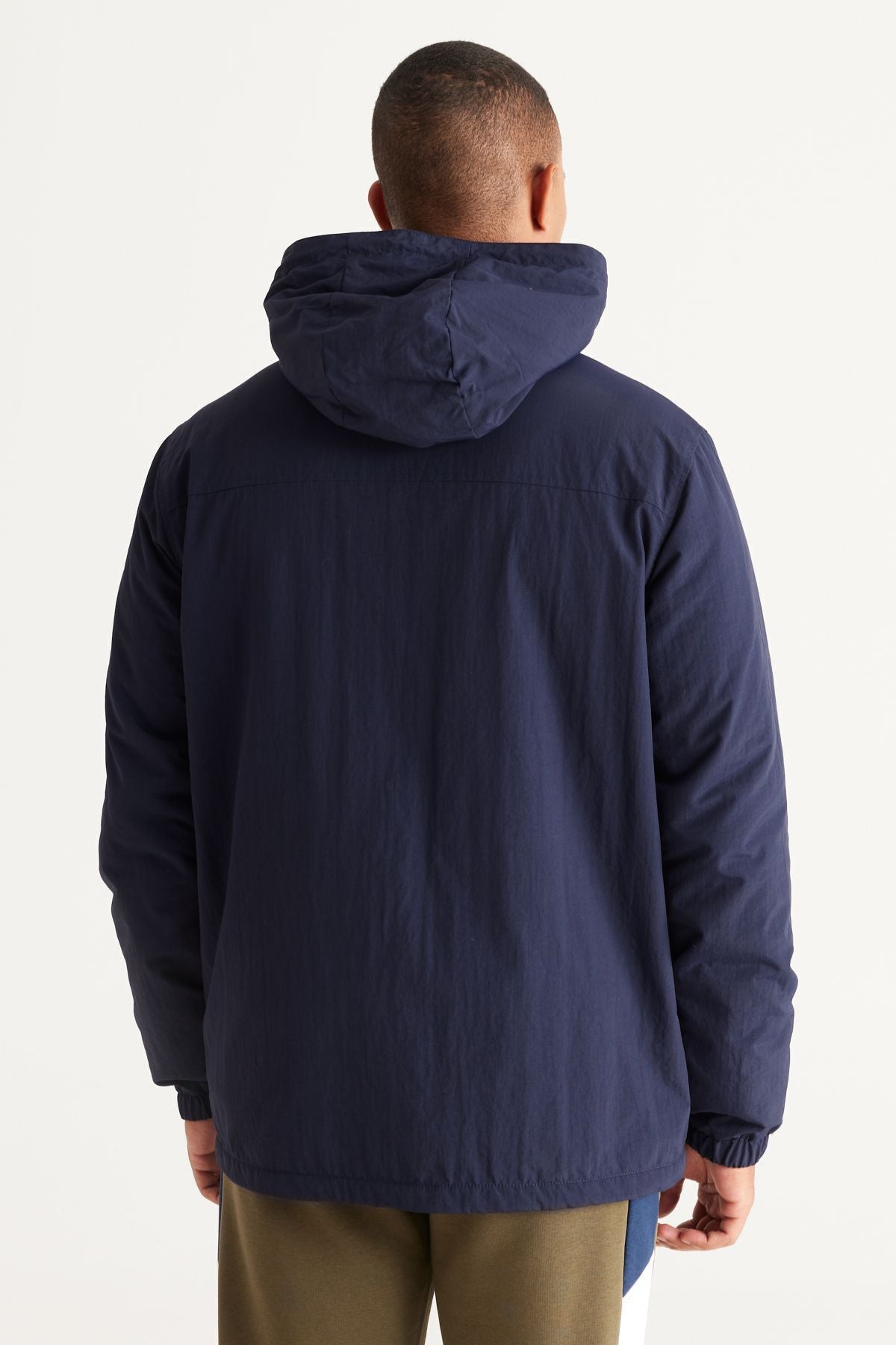 Men's navy blue standard fit normal cutting hooded side pocket coat