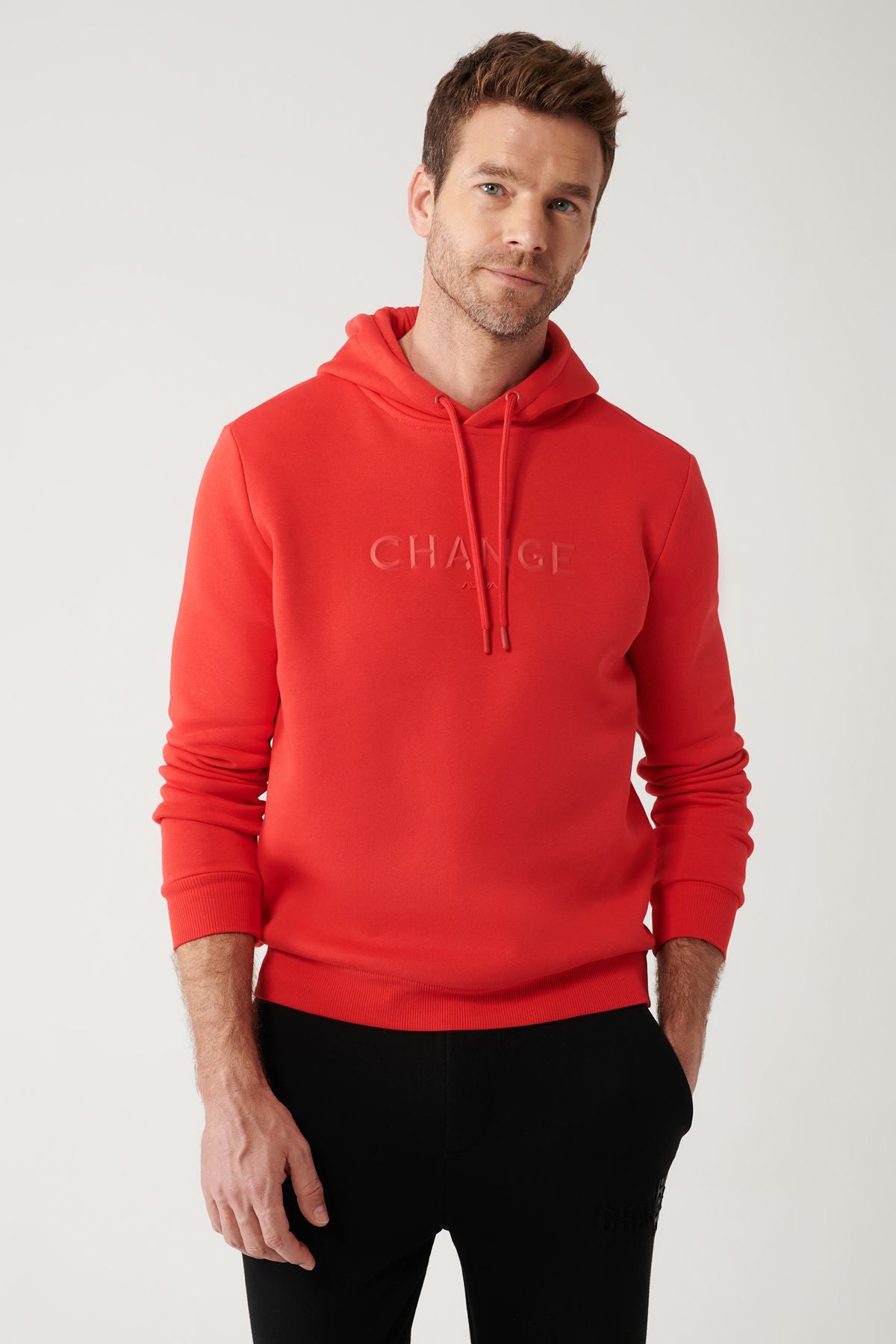 Men's red hooded 3 -IP -chart printed Sweatshirt A32y1240