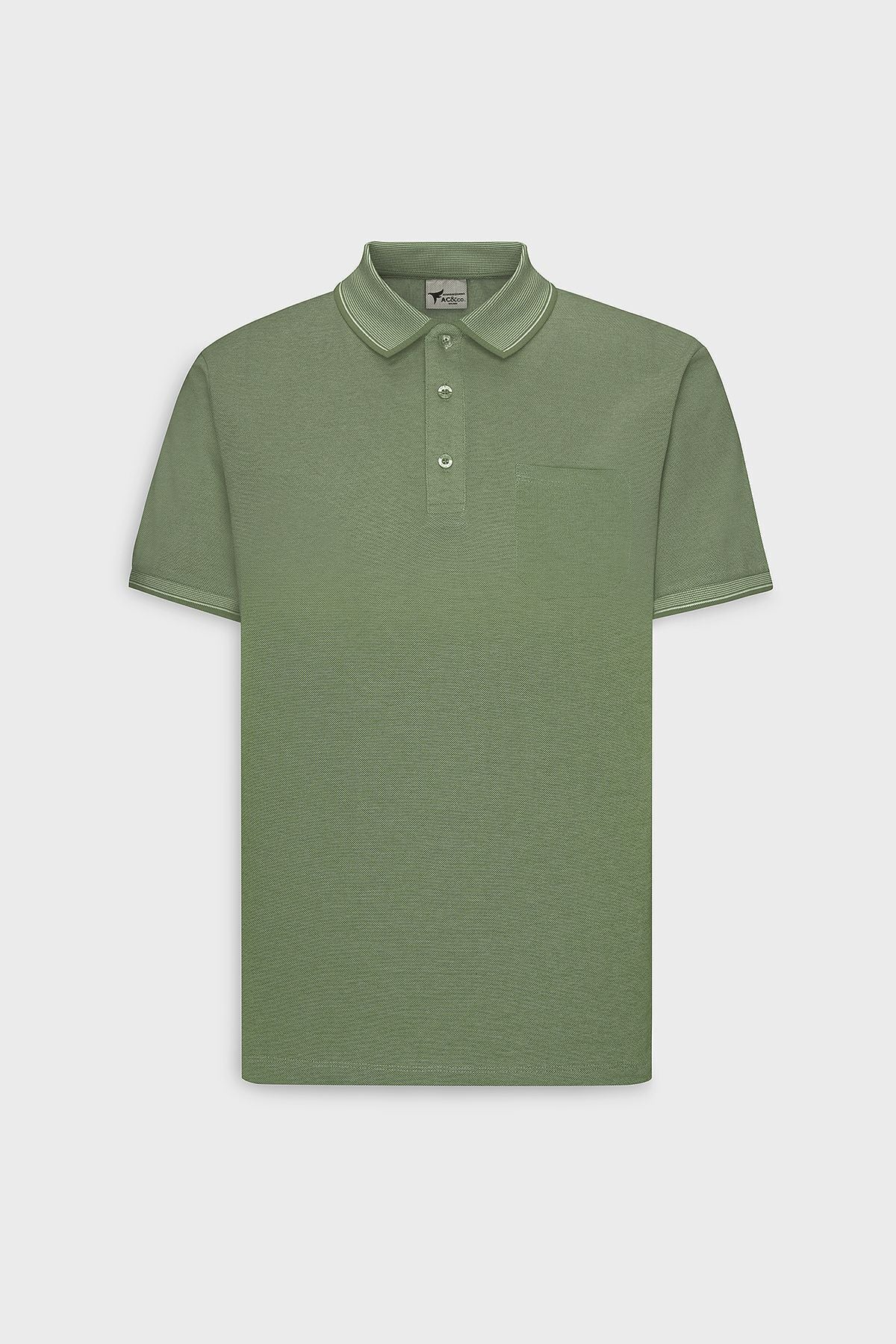 Men -Plugging Cotton Fabric Regular Fit comfortable cut green curved polo collar t -shirt
