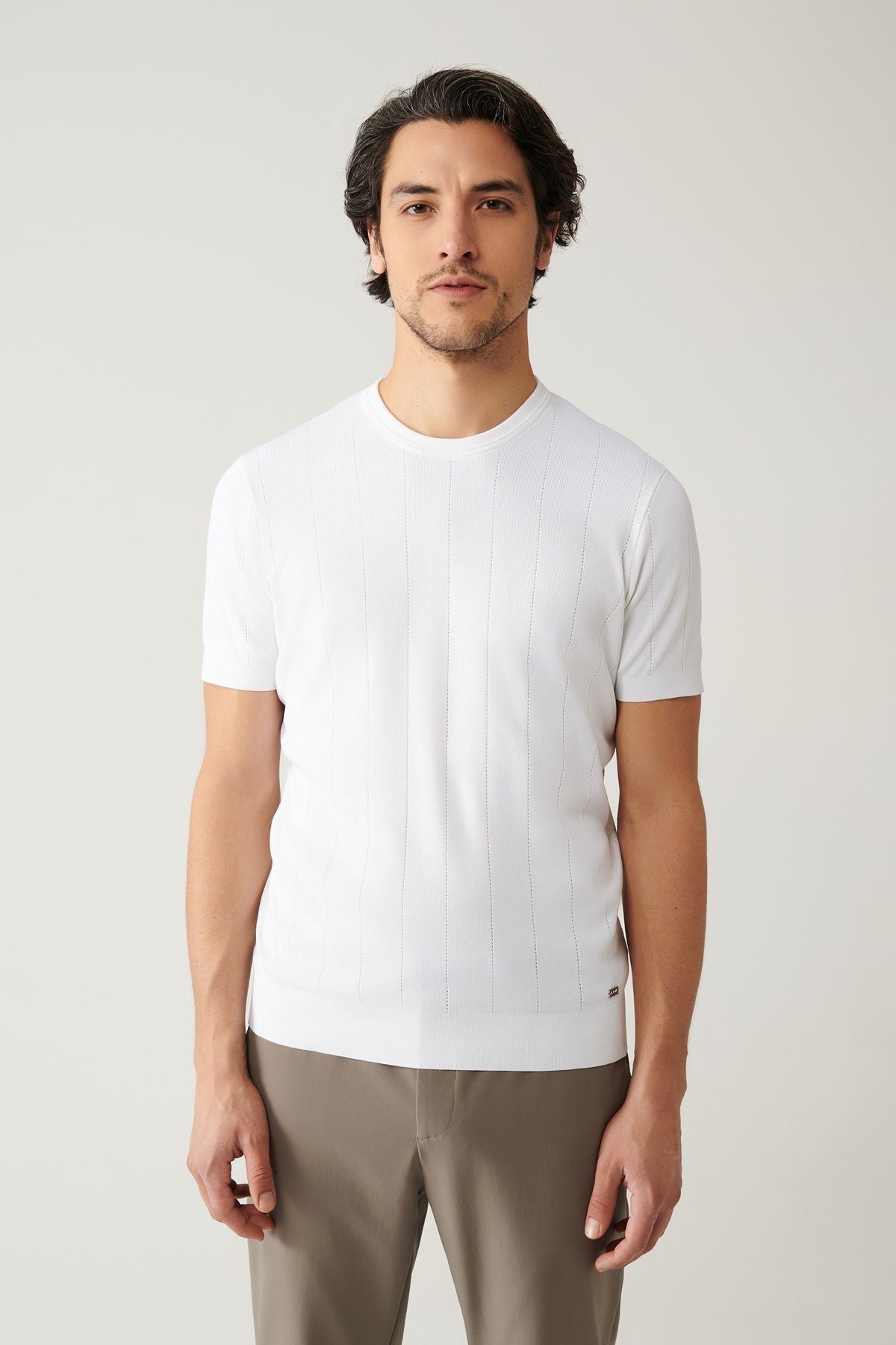 Men's Ecru Bicycle Collar Offer Triko T-Shirt A41y5058