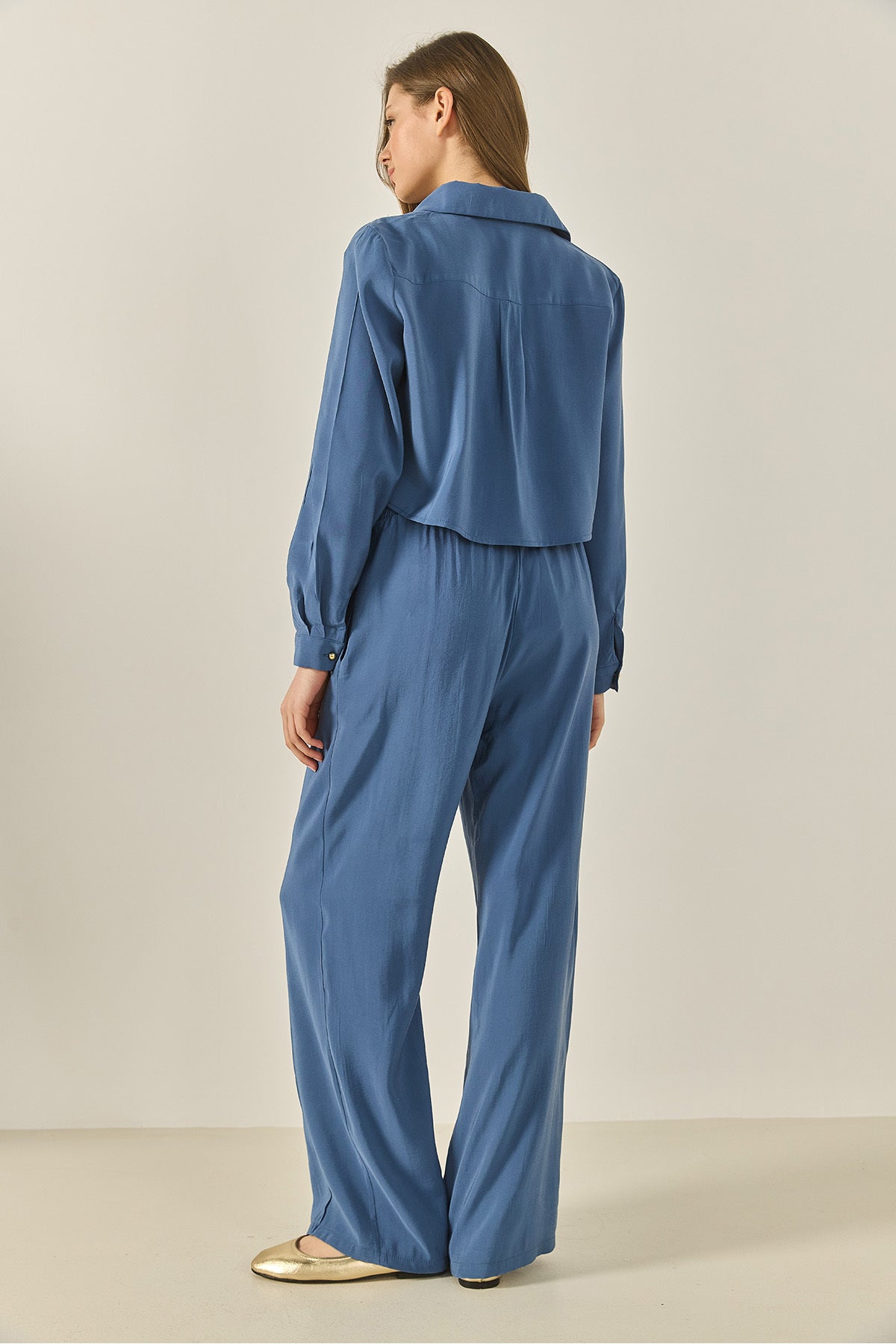 Women's V-Neck Shirt with Loose Trousers Casual Modal Bottom-Top Set 60409 60283255