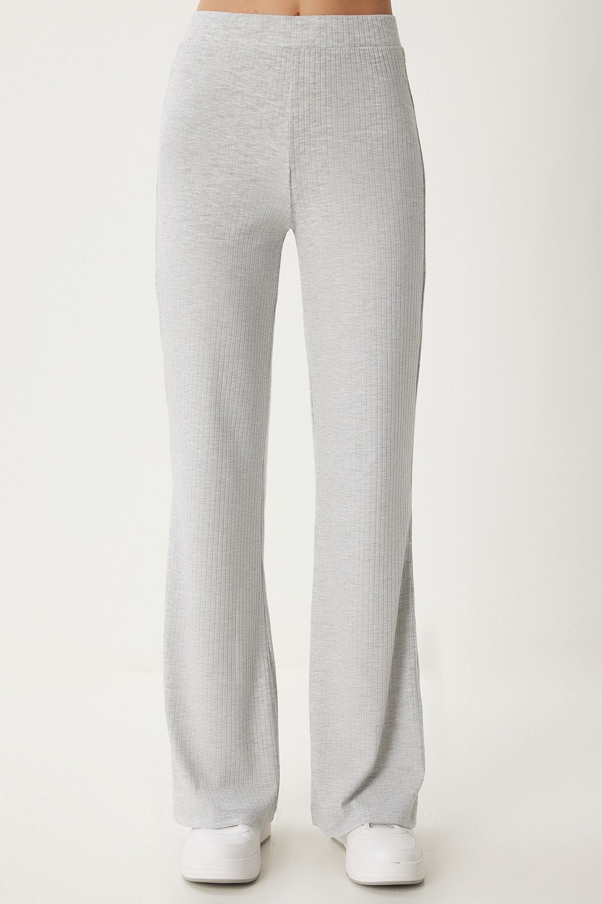 Woman Light Gray Casual Wick Knitting Blouse Pants Set OW00054