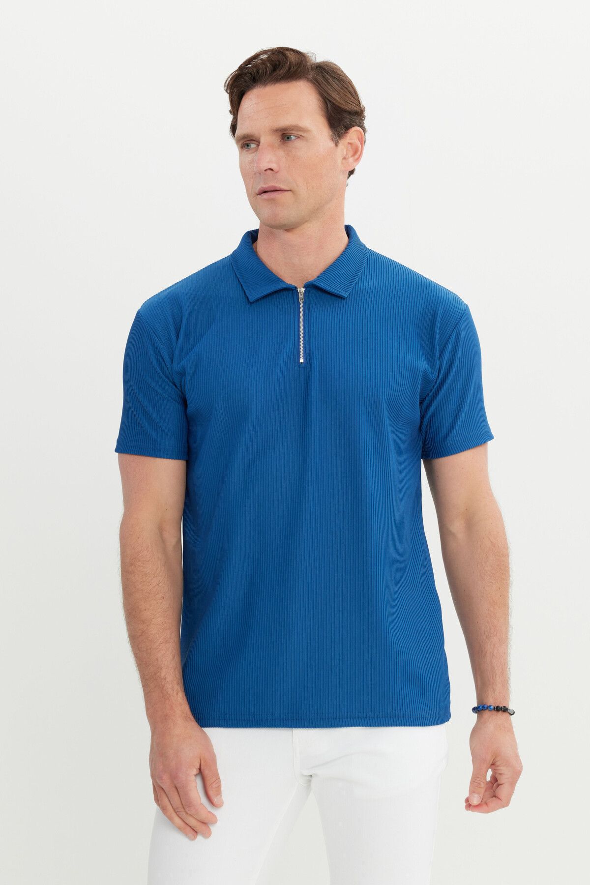 Men's indigo relax fit comfortable cut Polo Yaka Flexible T -shirt