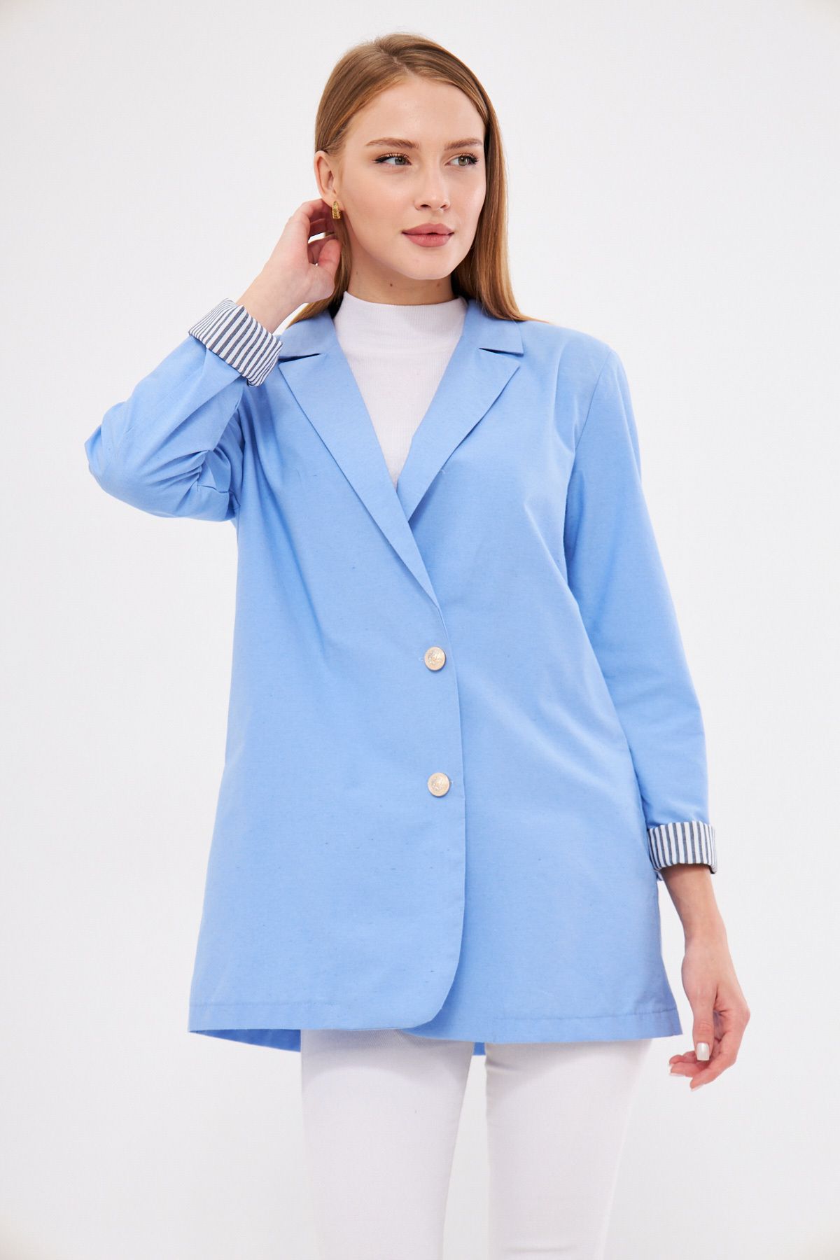 WOMEN BABY BLUE BLUE CREMAZE YOVA ARL FOLLOWING DETAILED OVERSESSE PLACKLOW BLAZER JACKET ARM-25K001015