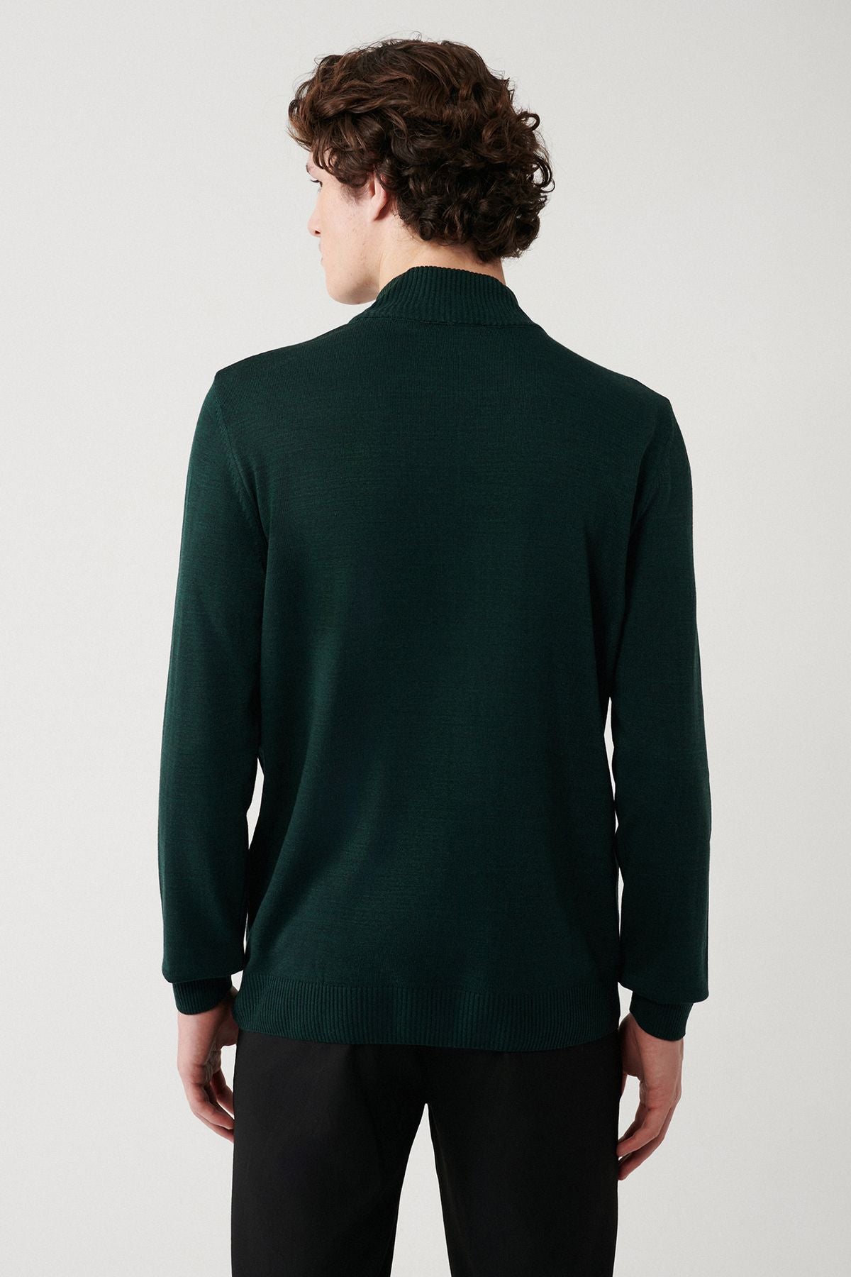 Men's Green Unisex Knitwear Sweater Half Fisherman Collar Flashing Regular Fit E005001