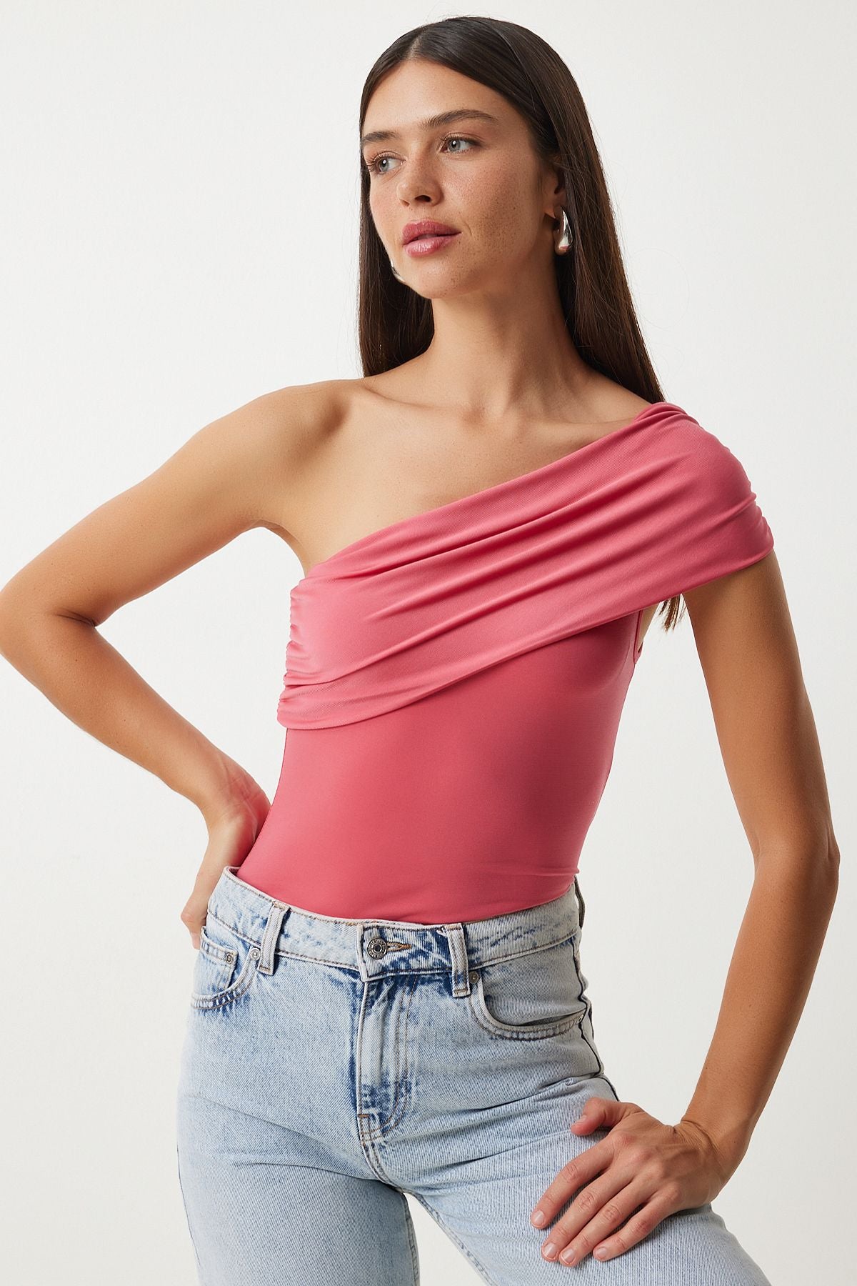 Woman Sugar Pink One Shirred Shirred Knitting Blouse DZ00112