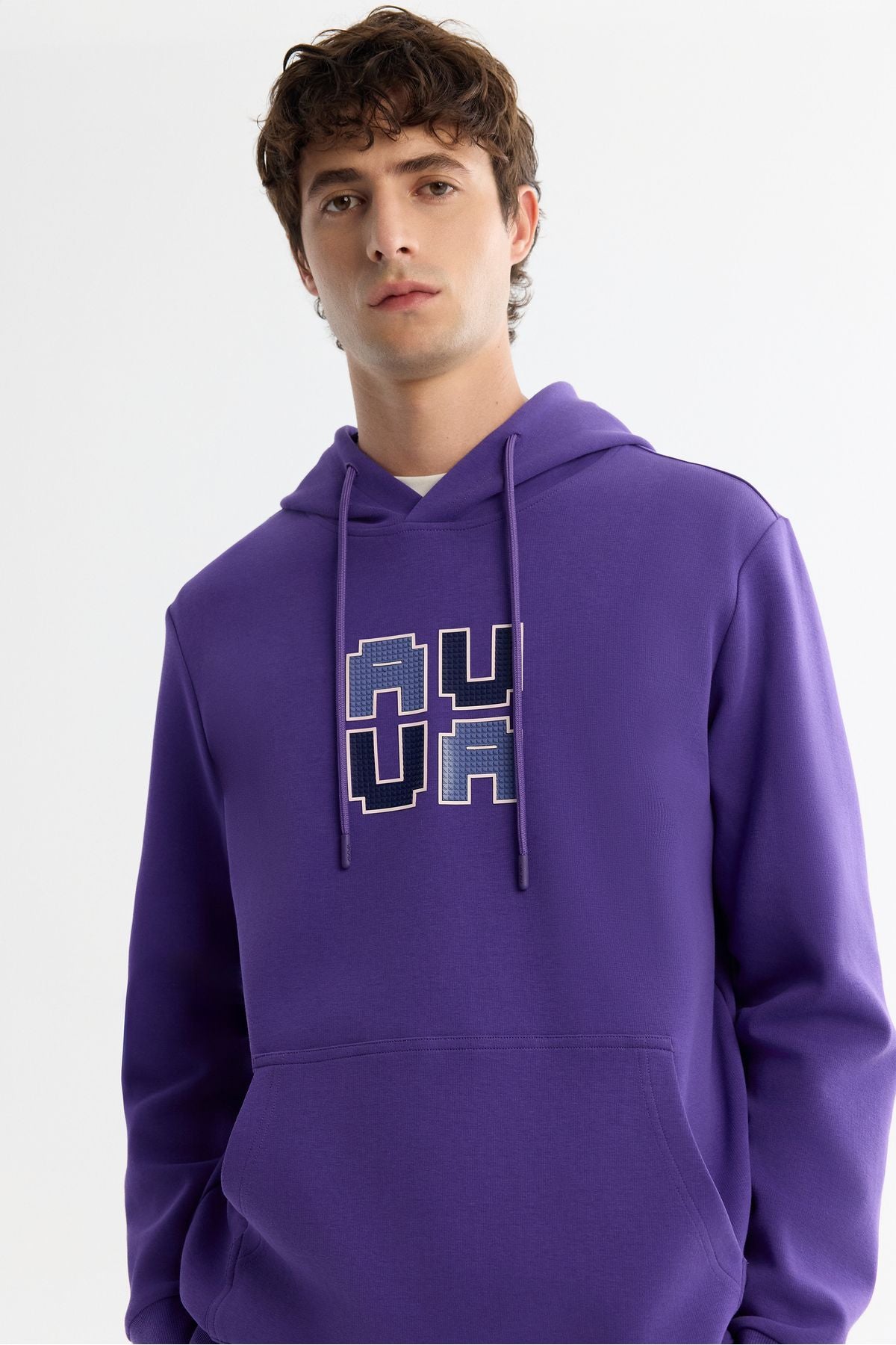 Men's purple hooded cotton printed elastan sweatshirt a42y1324