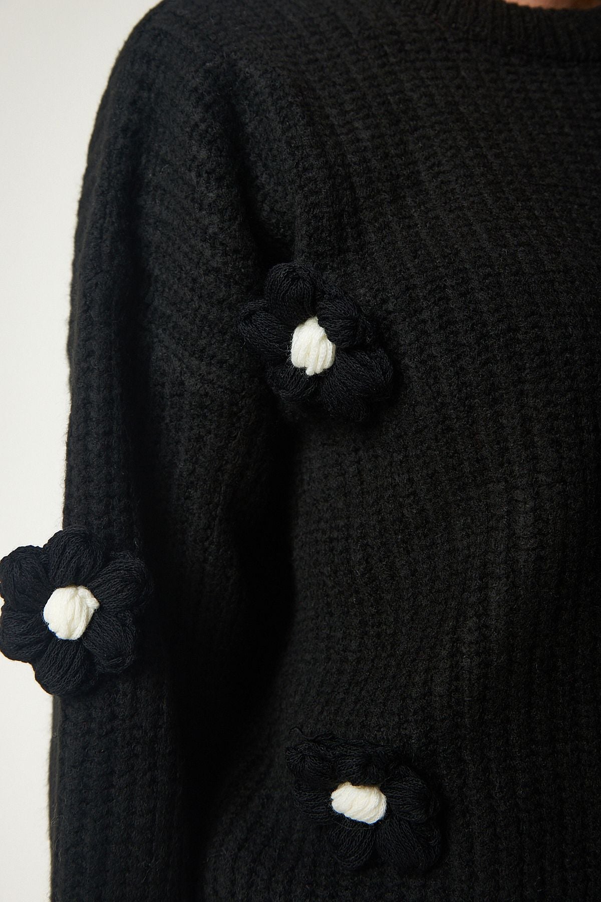 WOMEN BLACK FLOWER ACCESSORIES OVERSIZE knitwear sweater PF00031