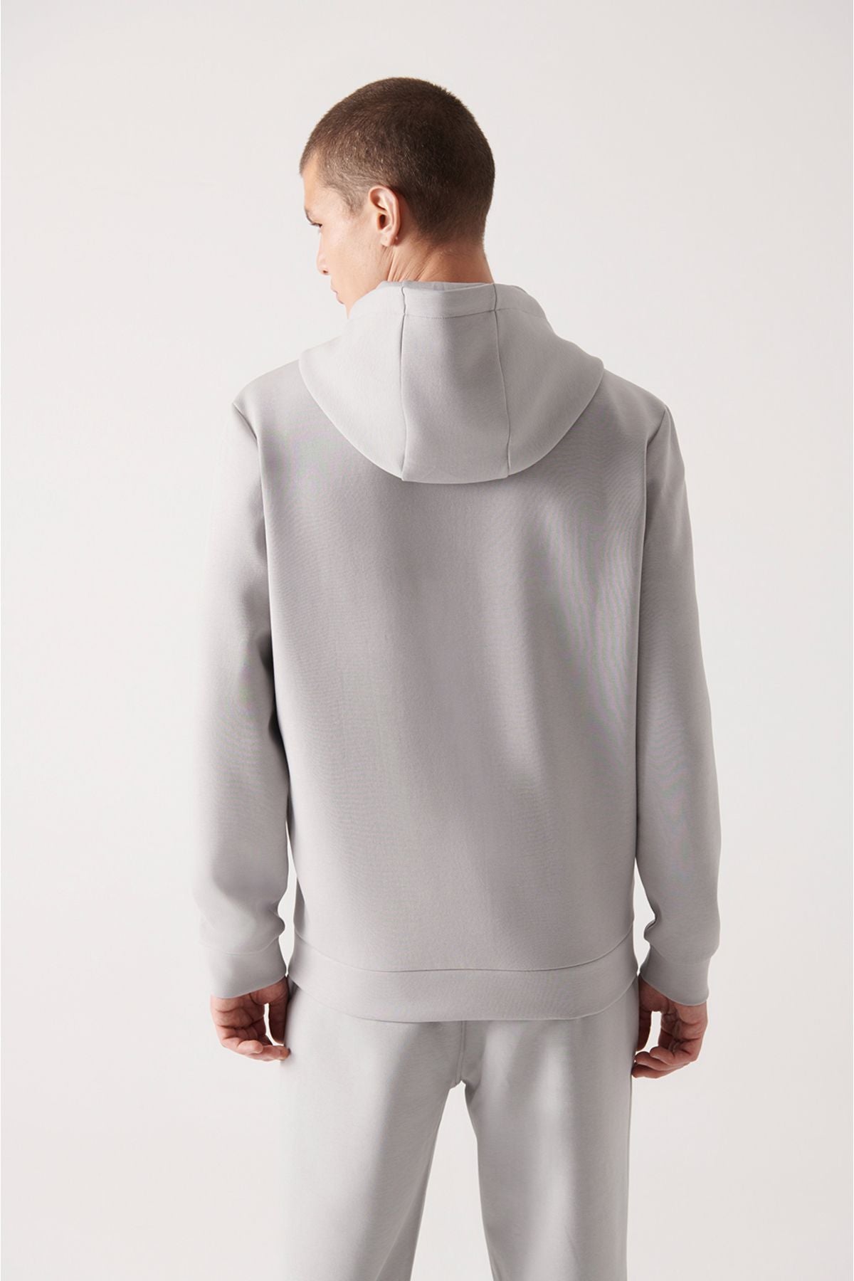 Men's Gray Hooded Interlok Fabric Zippered Sweatshirt B001102