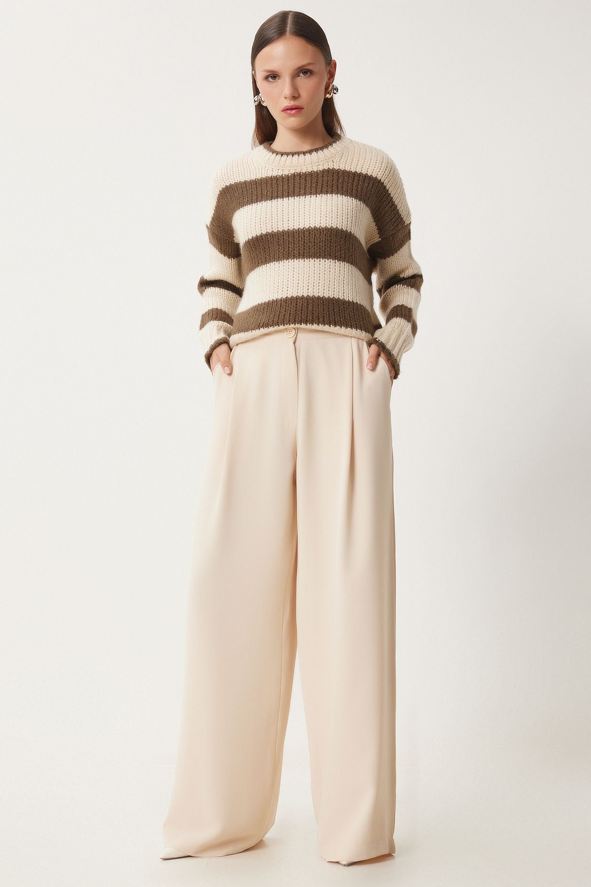 Women's Cream Pocket Palazzo Pants UL00052