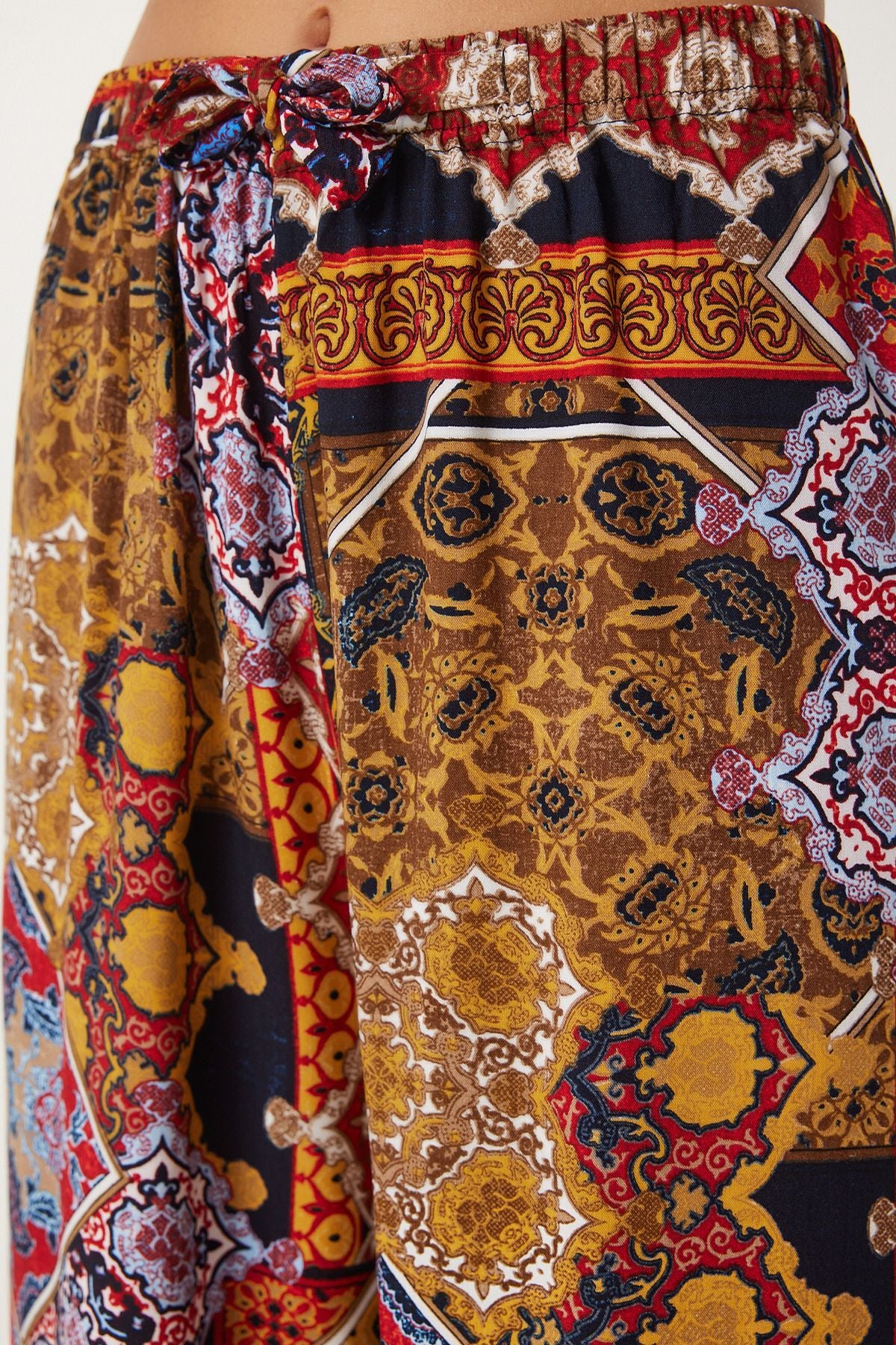Female mustard tile pattern draped viscose palazzo pants EN00606