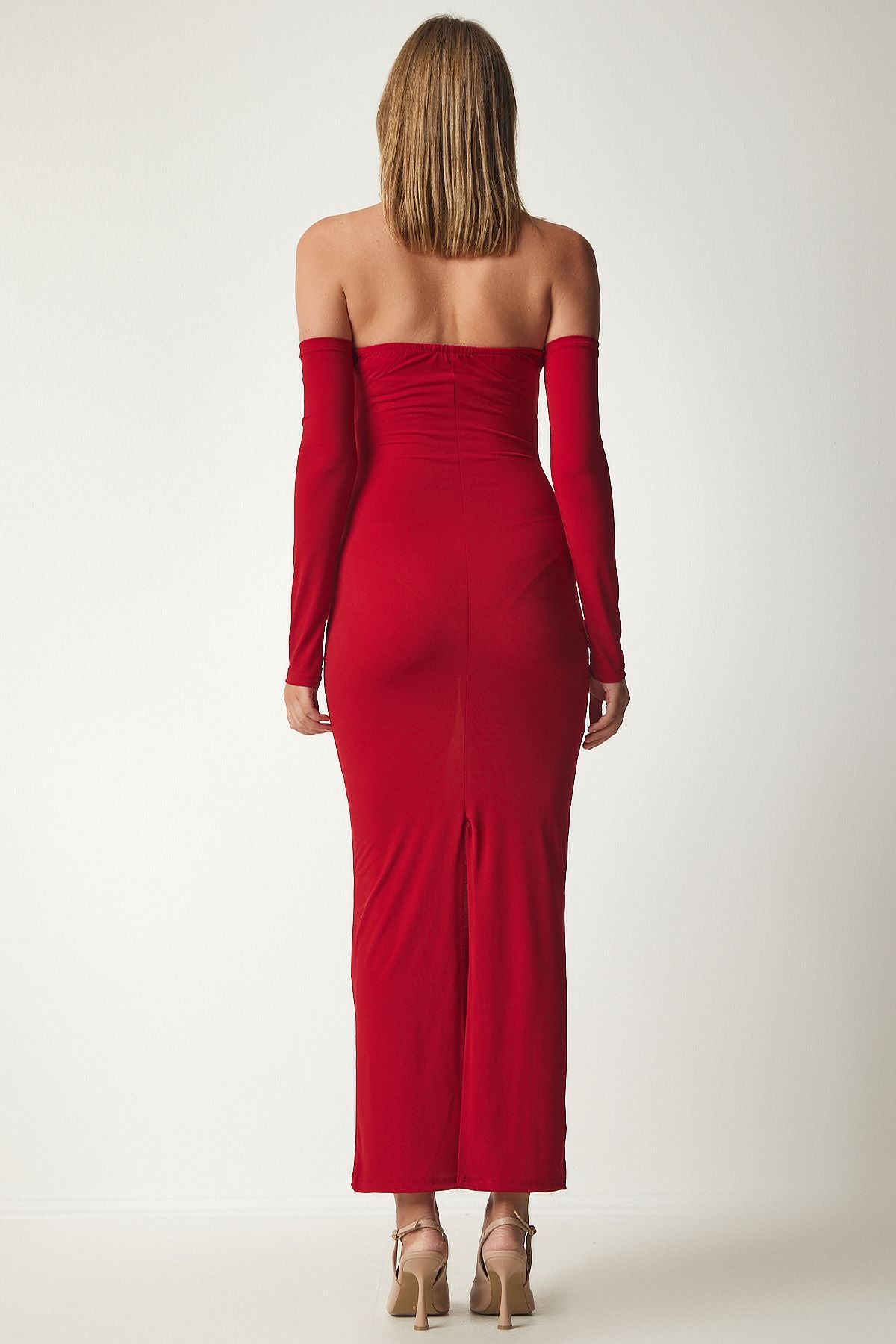 Woman Red Strapless Sandy Dress YK00077