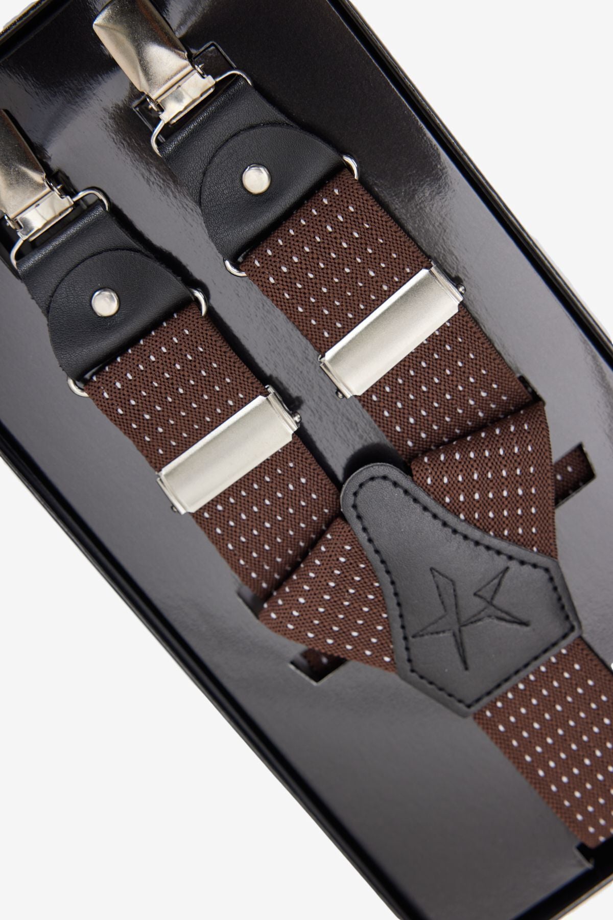 Men's Coffee-White Special Gift Boxed Patterned Pants Strap