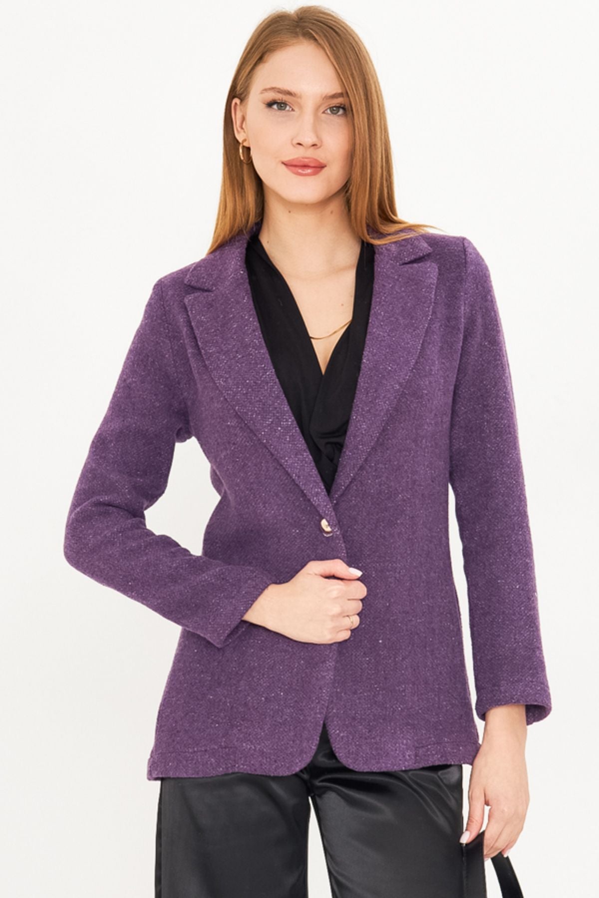 Woman purple single button stamp jacket ARM-25K001082
