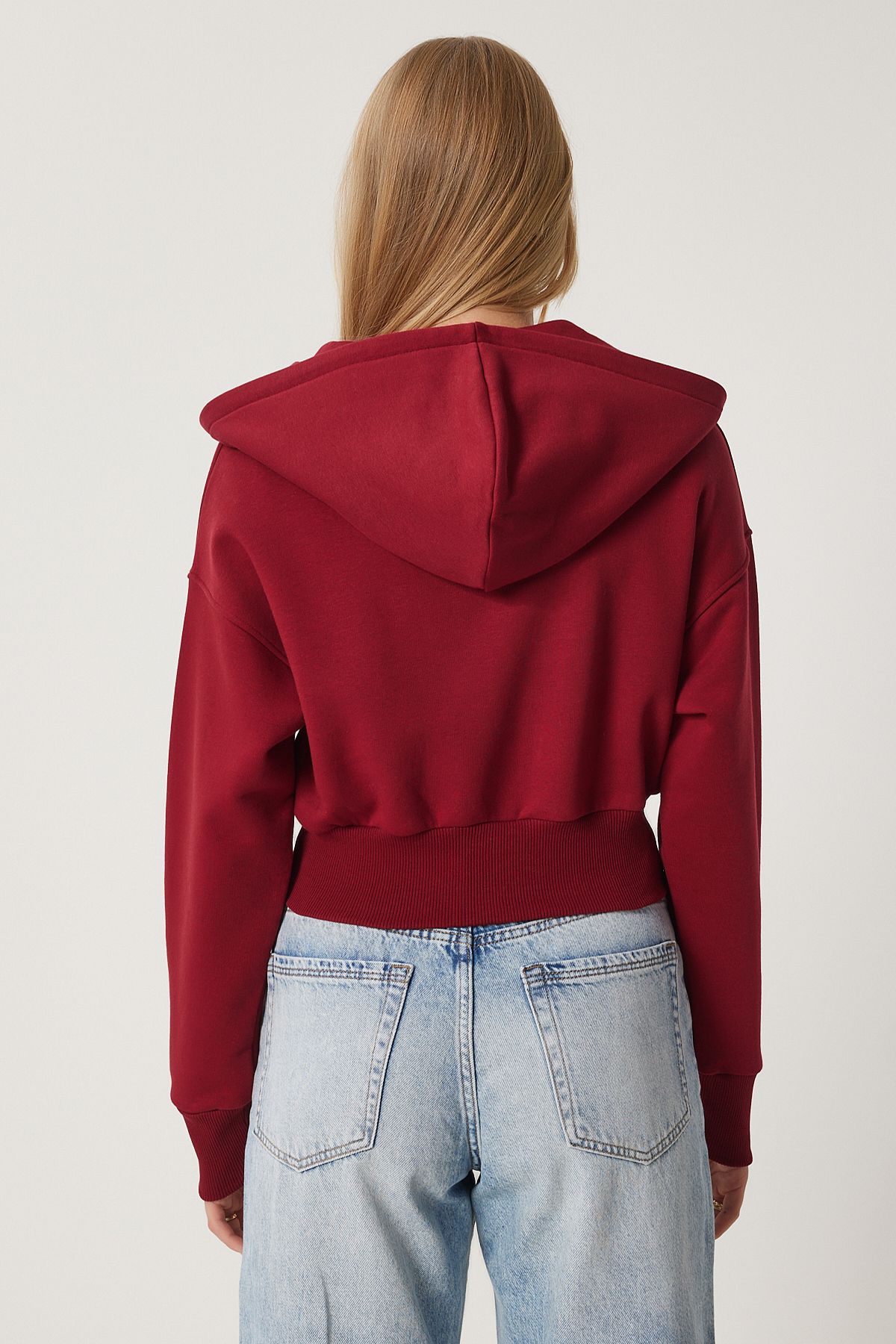 Female Bordeaux Hooded Sweatshirt with Zippered Zipper Ow00051