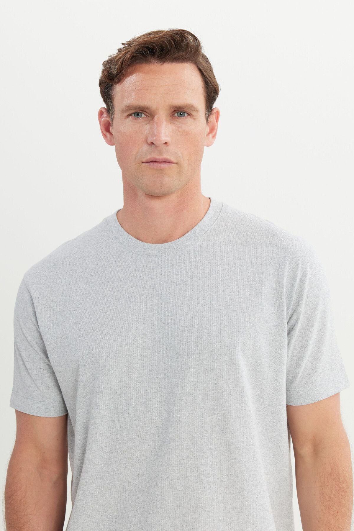 Men's gray melange cotton modern fit comfortable cut bike bike collar t -shirt