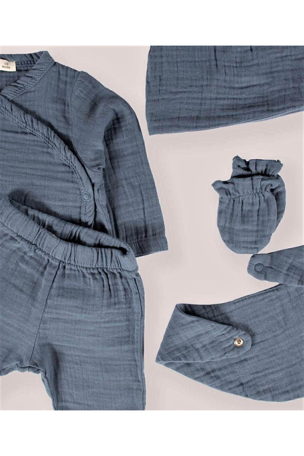 Organic Hospital Output Baby Set 0-3 Month Indigo Blue