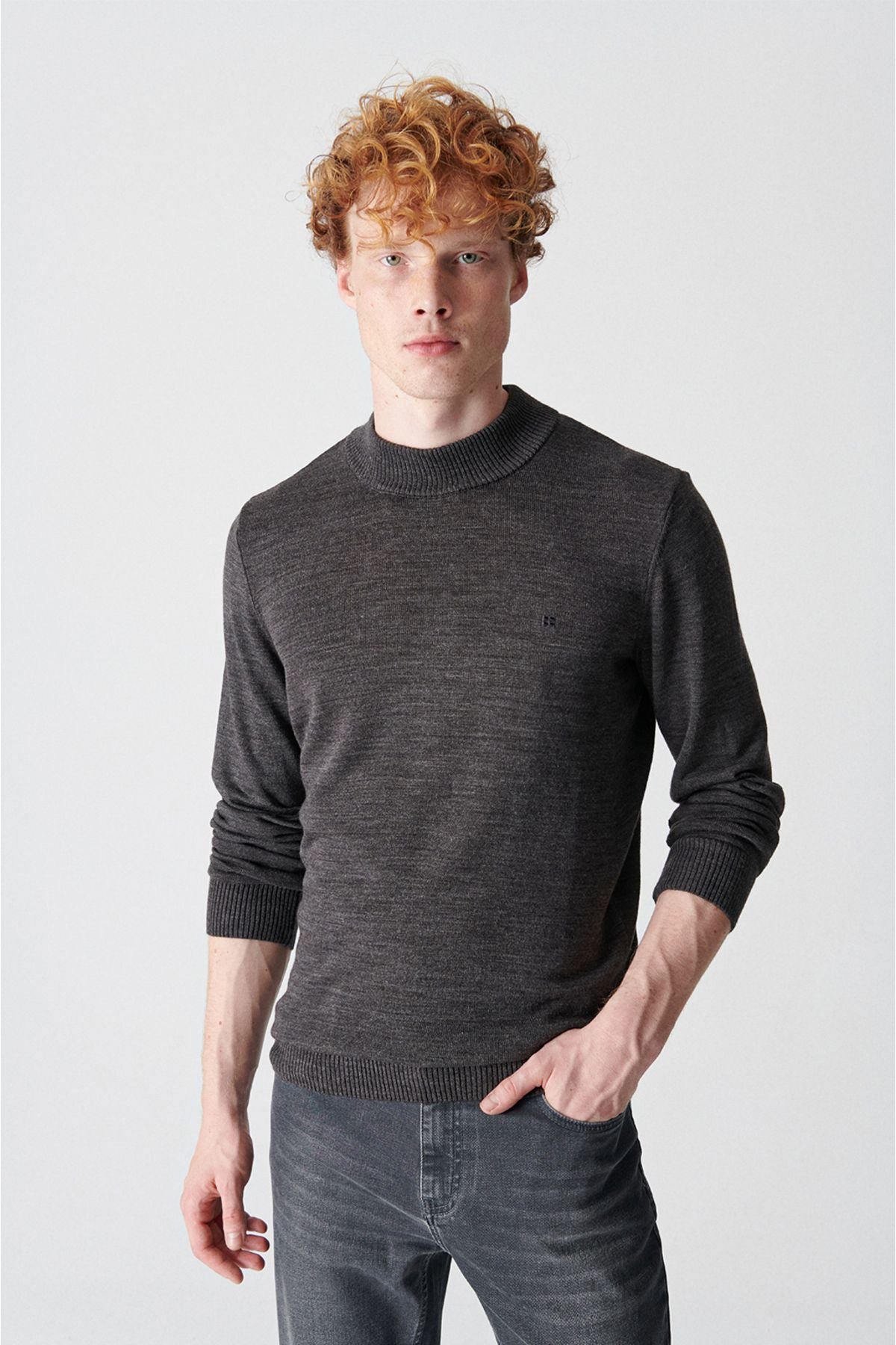 Men's anthracit Half Fisherman Collar Non -Following Knitwear Sweater E005001