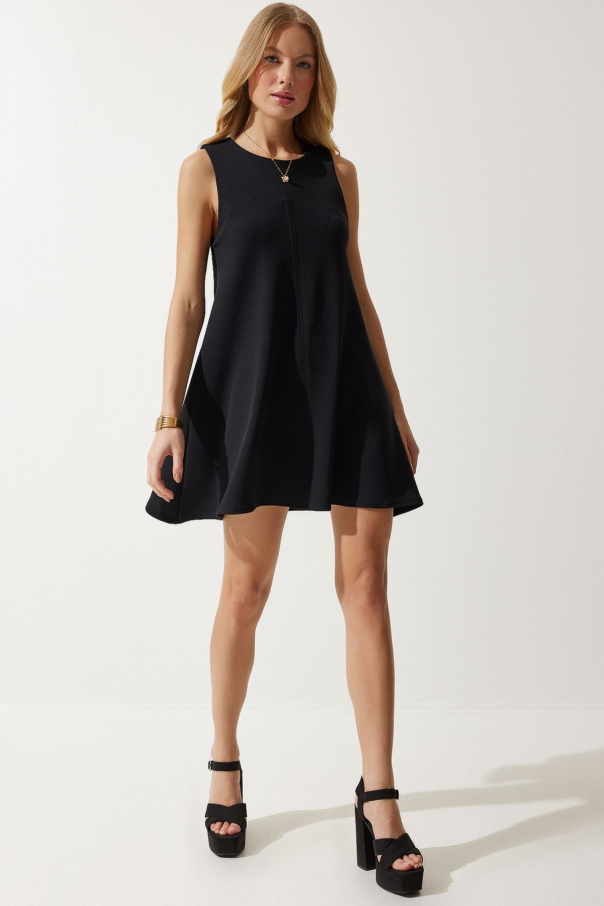 Women's black bike collar cottage woven bell dress RV00160