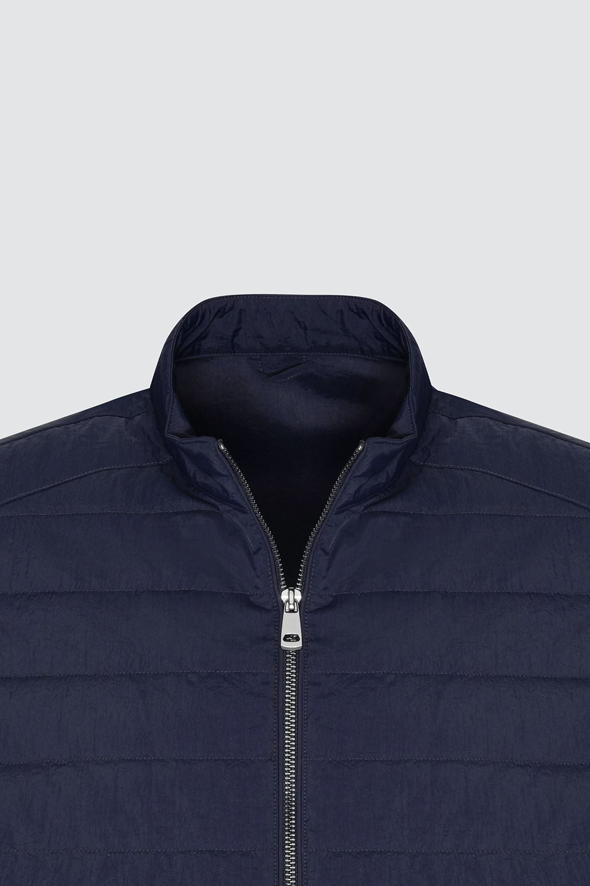 Men's navy blue windproof standard fit normal cut hidden hooded side pocket fine coat